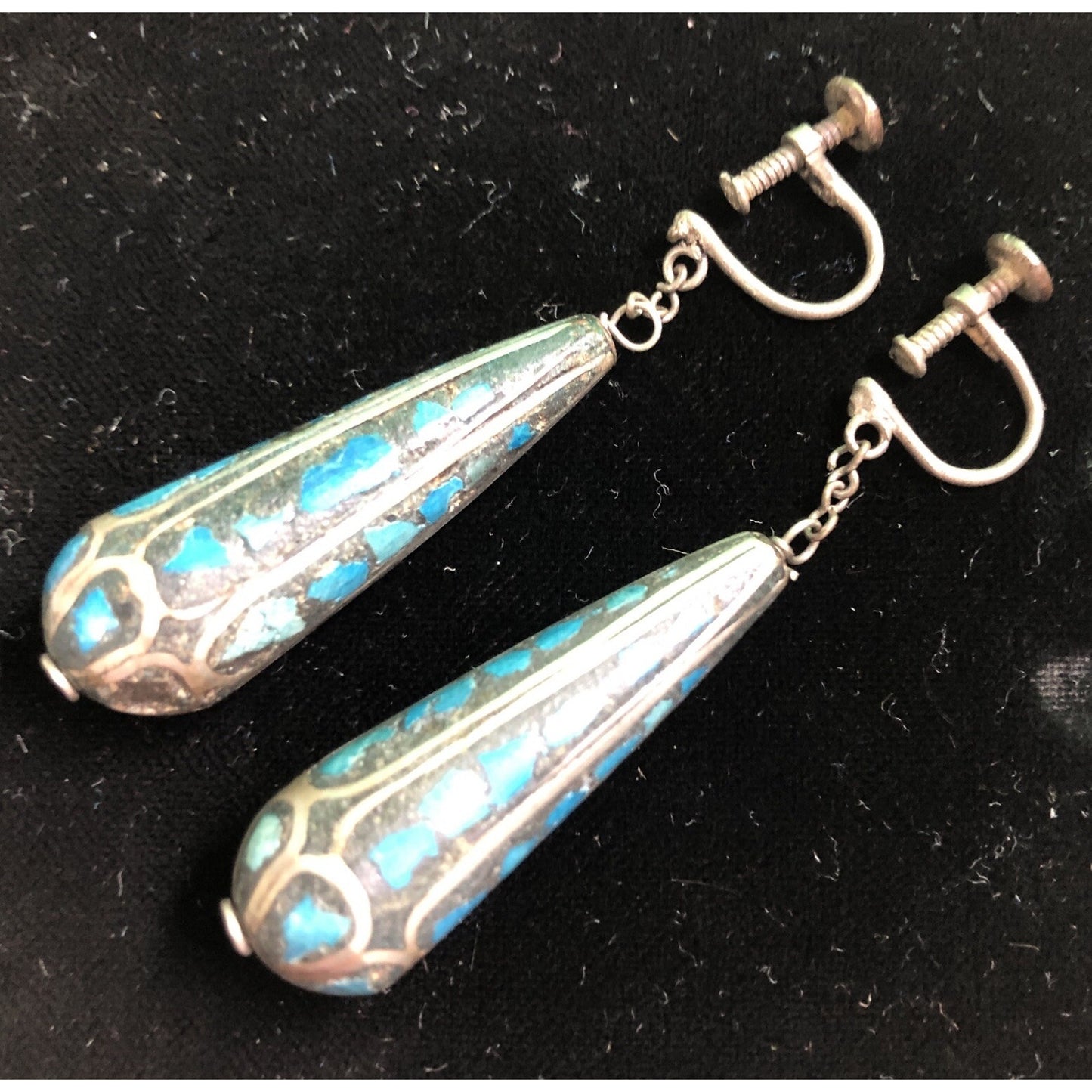 Unique Vintage Screw Back Turquoise Or Lapis Dangle Earrings