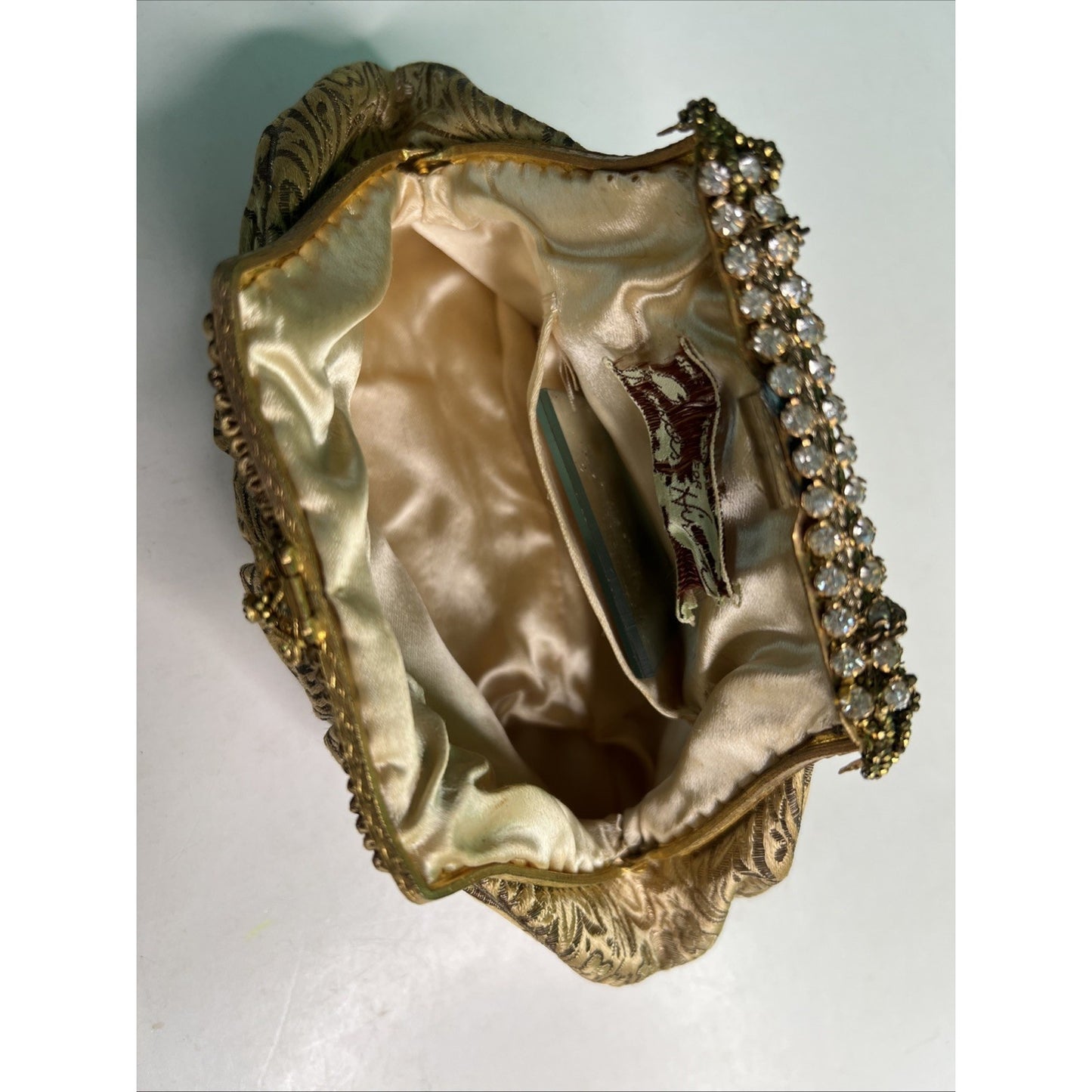 Frances Hirsch France Gold Brocade & Rhinestone Clutch Purse With Matching Belt
