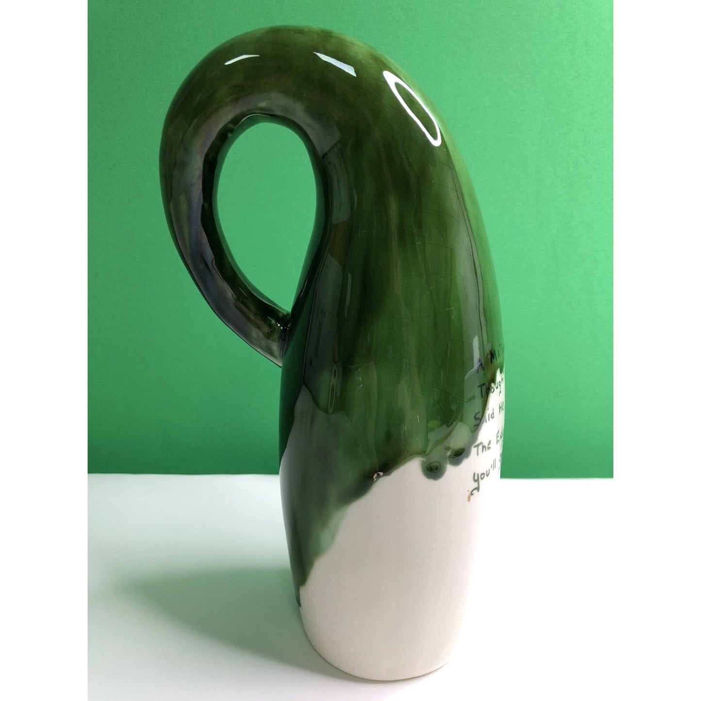 Vintage COACH AND FOUR Frederick Maryland OOAK BOTTLE W/ VERSE Green Drip Glaze