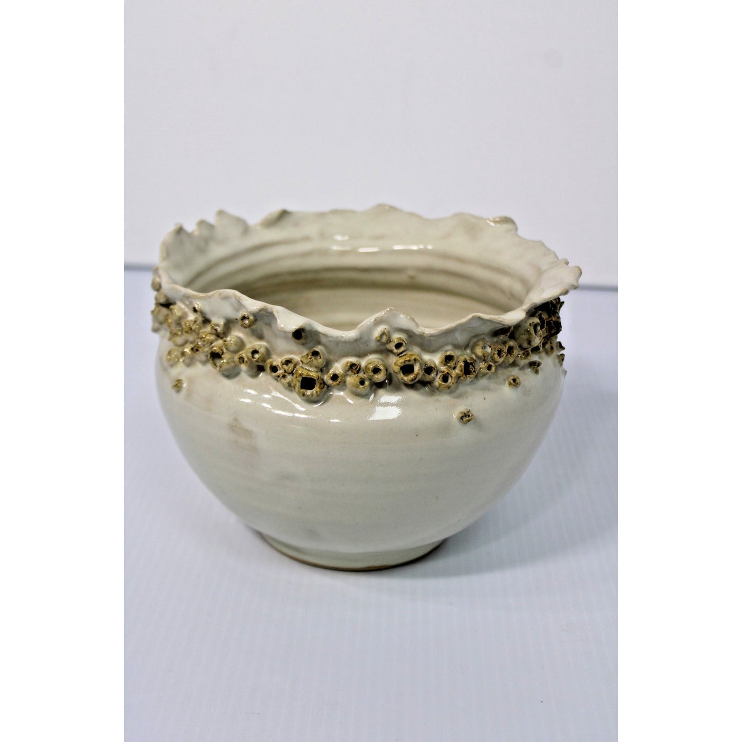 Art Studio Pottery Barnacle Bowl, Coastal Seaside Centerpiece Decor, 6"H x 8"W
