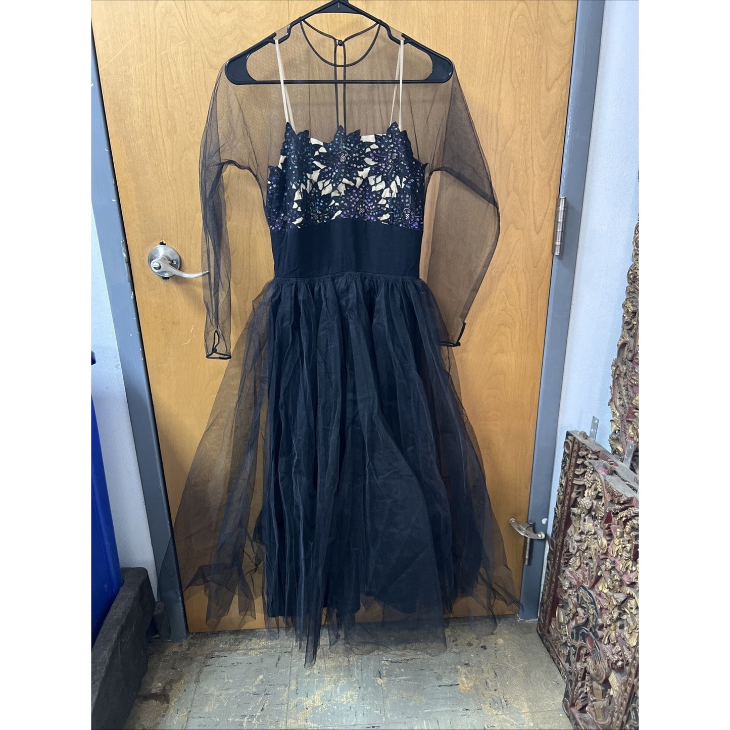 1940’s BENHAM ORIGINAL Mesh Sleeve Sequined Bodice Evening or Cocktail Dress