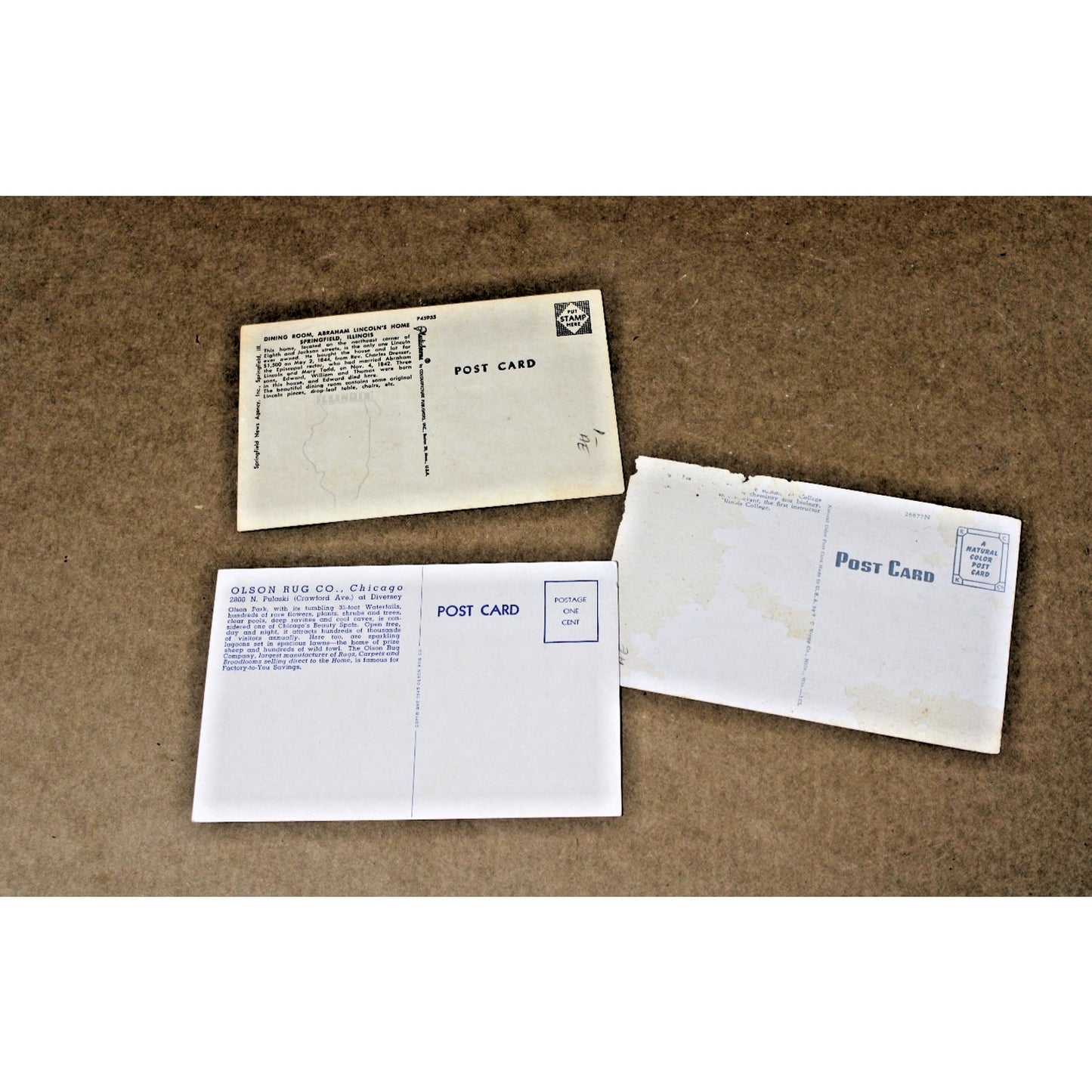 Lot of 3 Vintage Travel Souvenir Postcards from Illinois, Unposted
