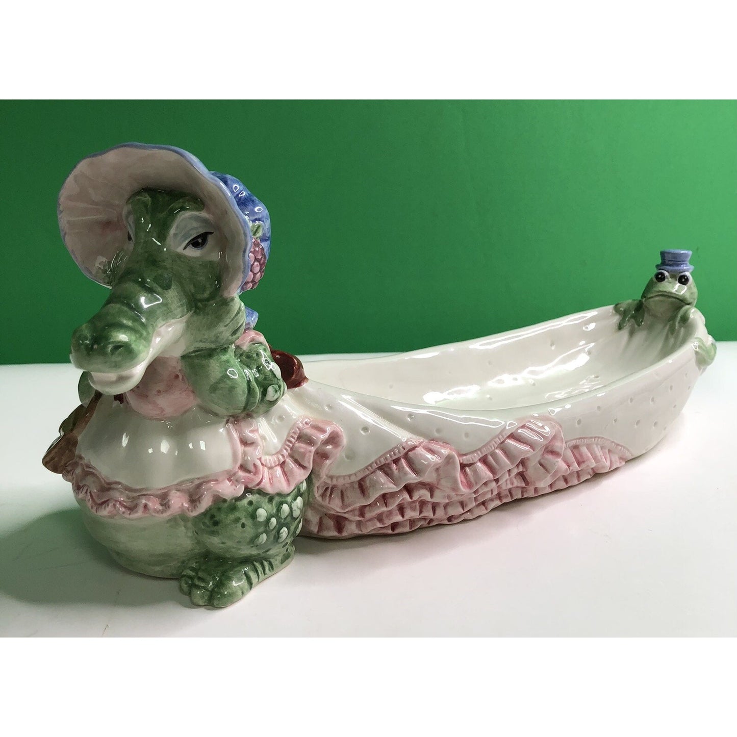 Vintage 1991 FITZ & FLOYD Alligator & Frog Candy Dish Cracker Tray Adorable
