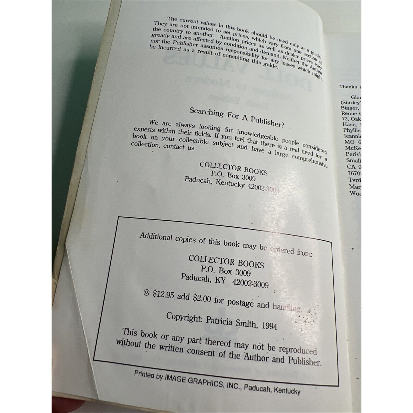 Patricia Smith's Doll Values Antique To Modern by Patricia Smith 10th Edition PB