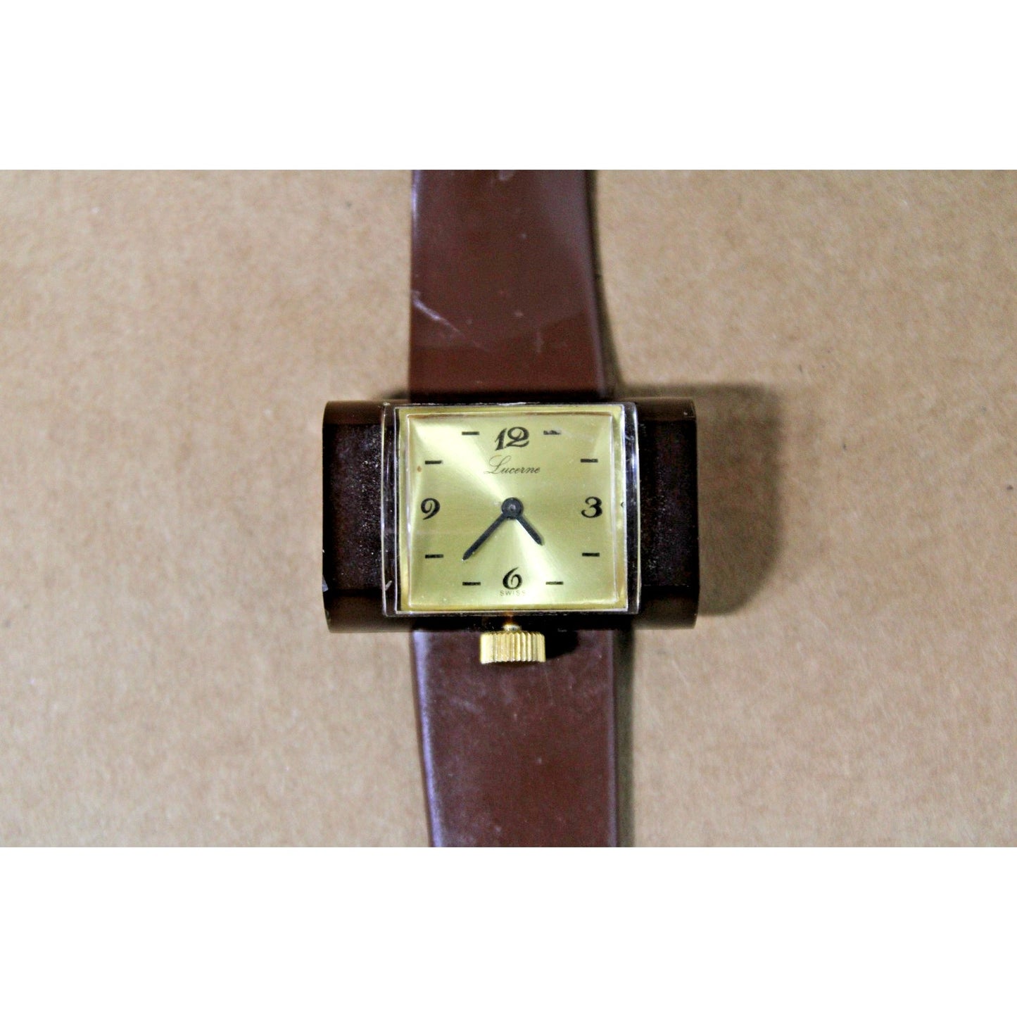 Vintage Mod 1970s Lucerne Ladies Watch, Plastic/ Acrylic, Bottom Wind, Groovy!