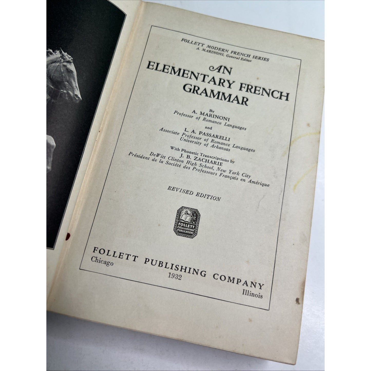 An Elementary French Grammar by A. Marinoni & L. A. Passarelli, 1932 HC Revised