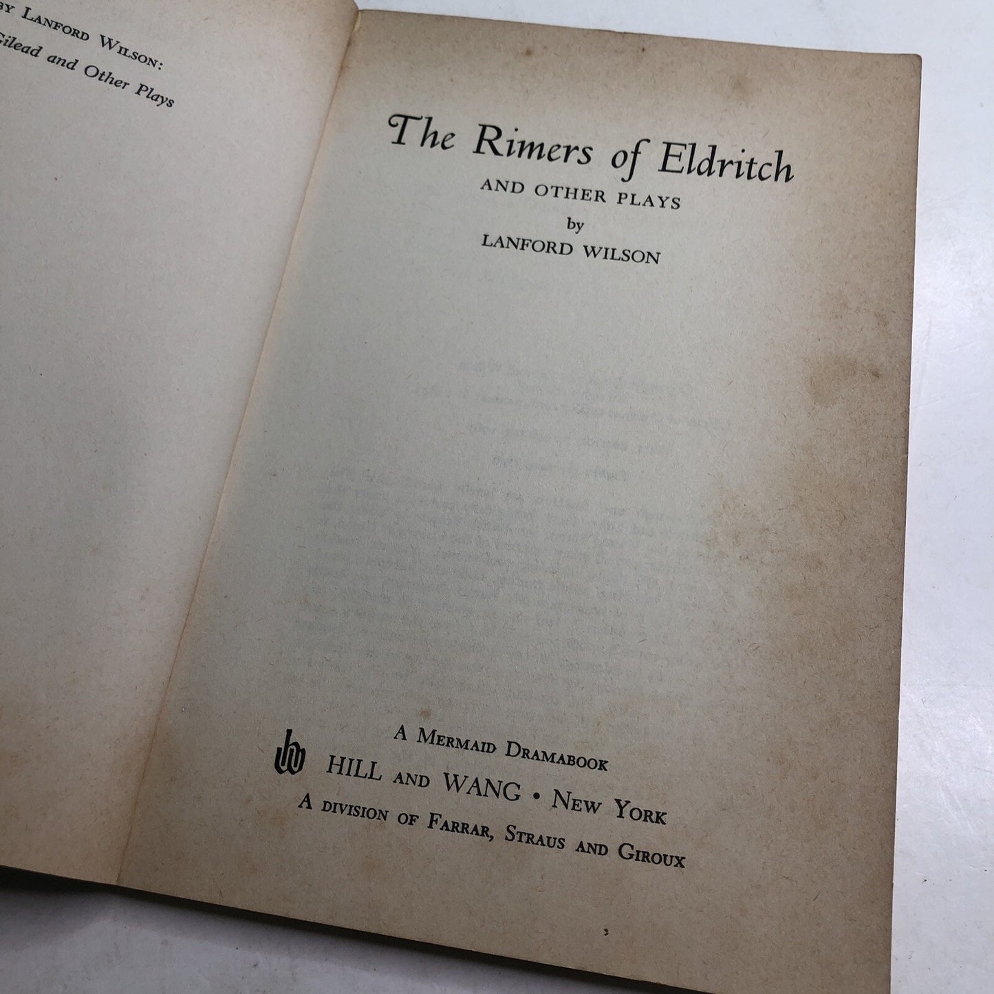 Lanford WILSON THE RIMERS OF ELDRITCH & OTHER PLAYS 1st Edition 8th PRINTING