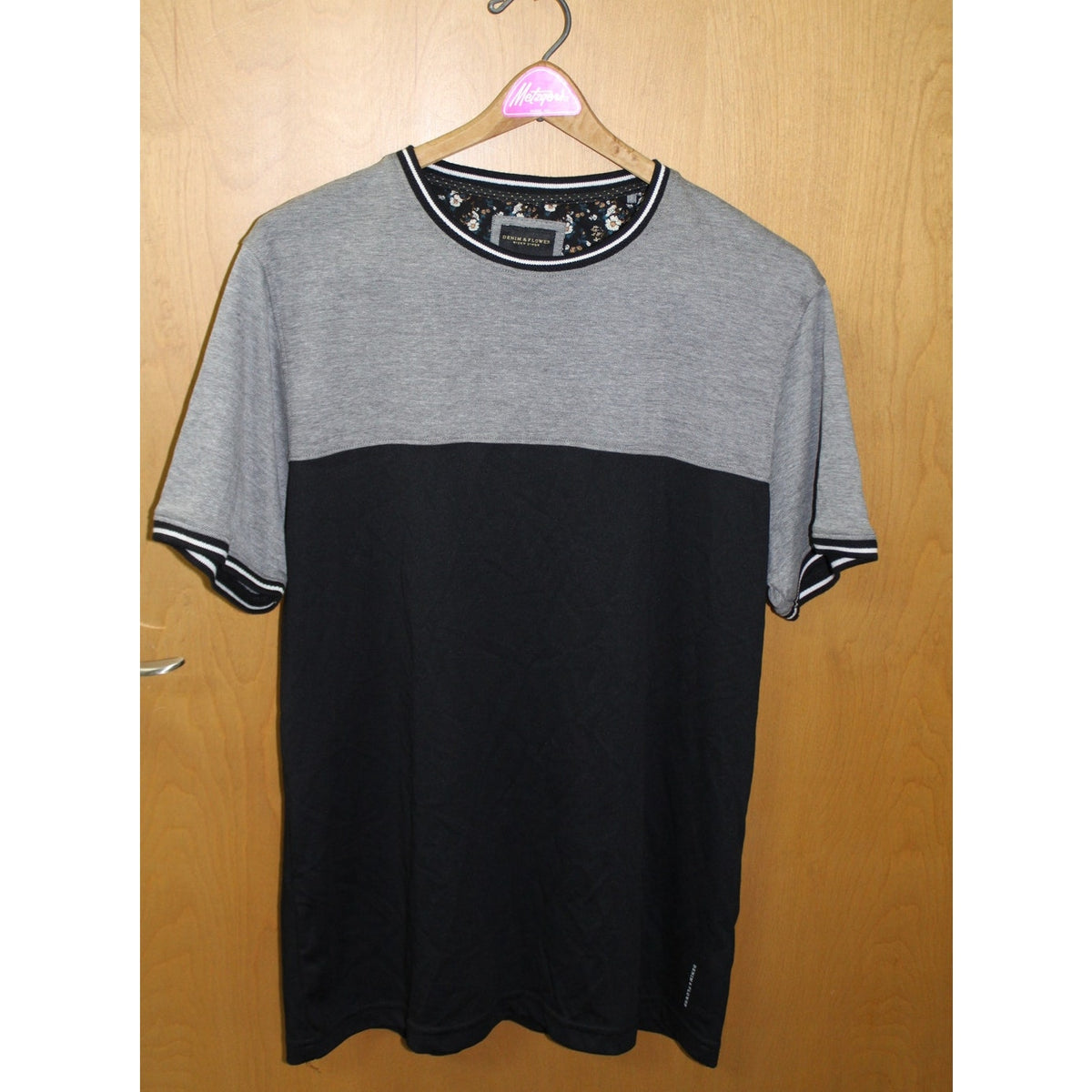 Denim & Flower Ricky Singh Men's XL Colorblock Grey Black Crewneck T-Shirt