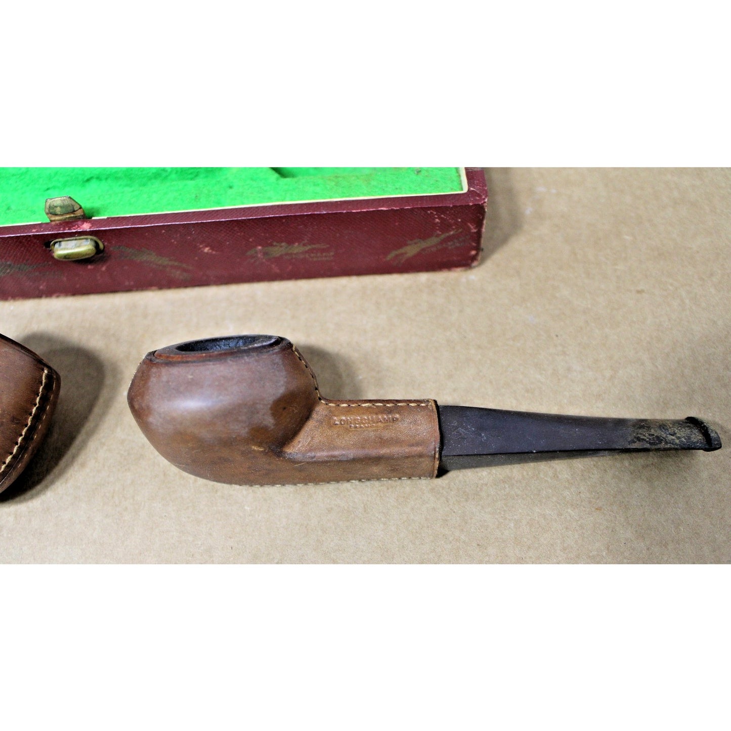 4 Vintage Longchamp Leather-Clad Pipes in Keepsake Box, All Marked