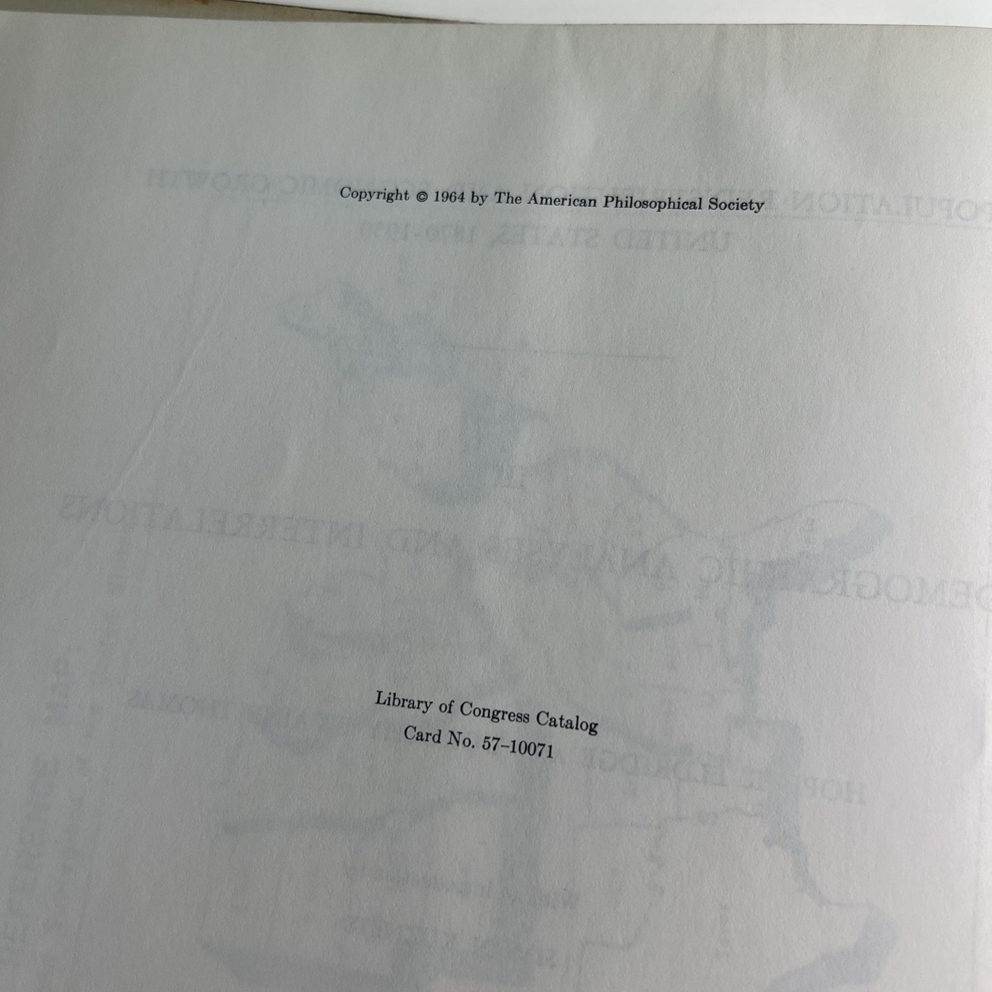 1964 HC DJ Population Redistribution Economic Growth US 1870-1950 Eldridge Thoma