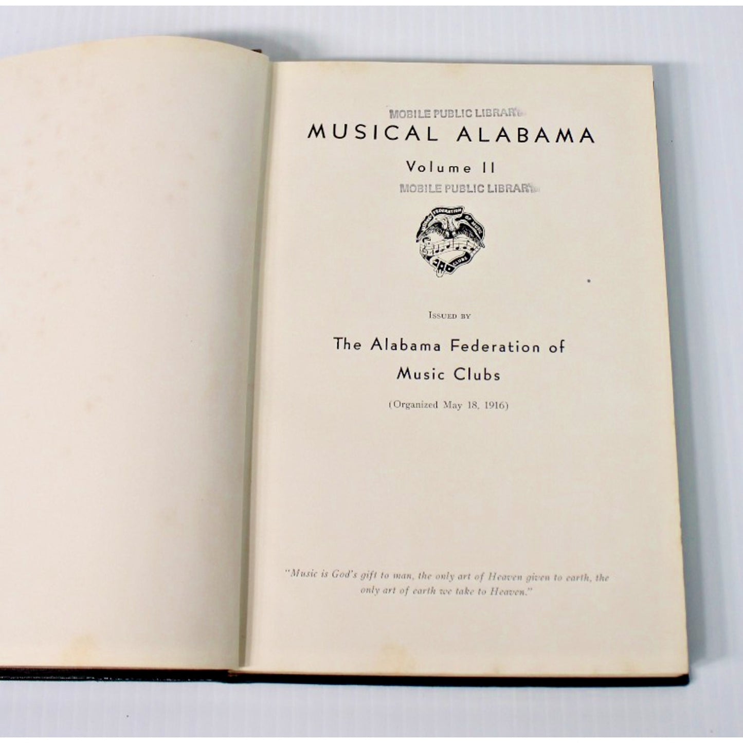 Rare 1936 Musical Alabama Vol 2, Issued by the Alabama Federation of Music Clubs