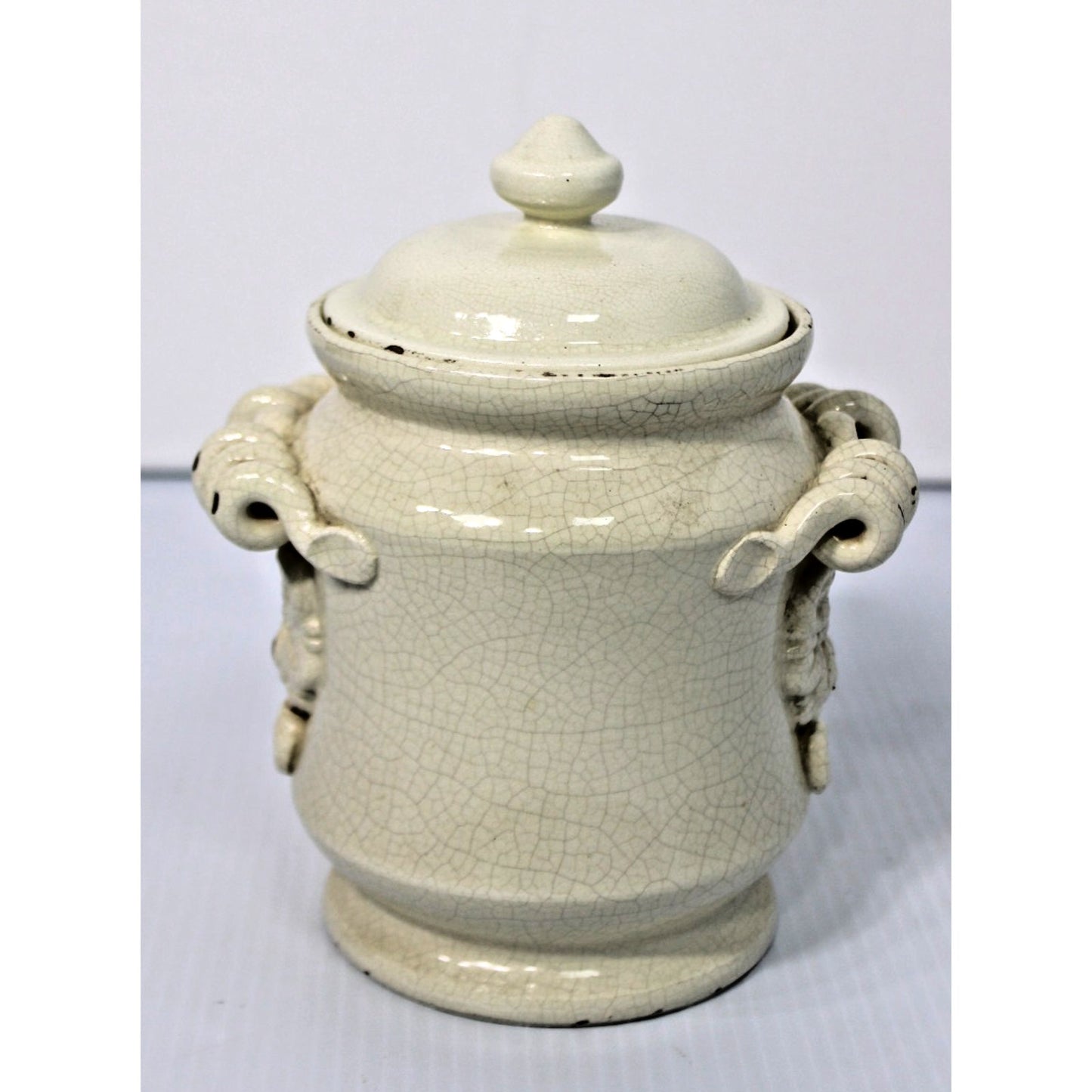 Leona Lavorato a Mano Italian Lidded Jar, Crackled Blanc de Chine Finish, 1970s