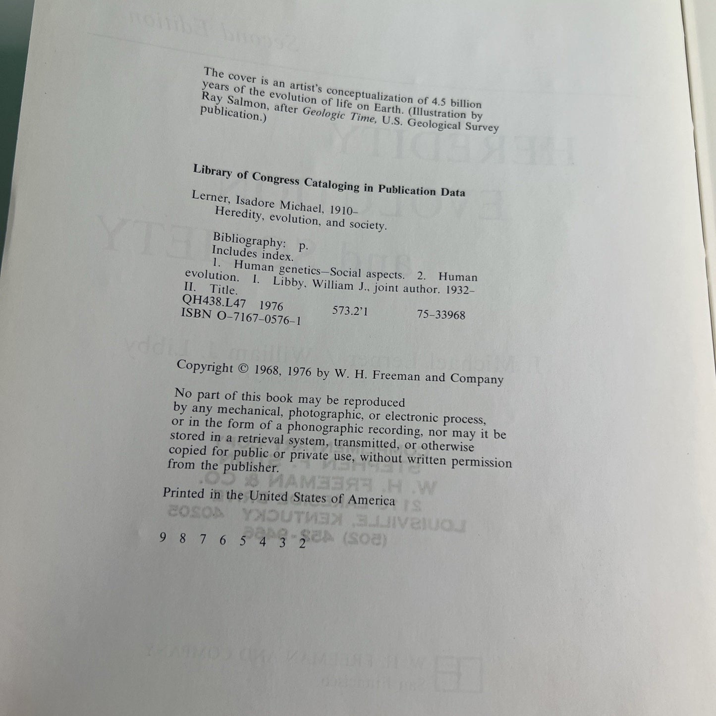1976 Heredity Evolution Society 2nd Edition by Lerner & Libby HC