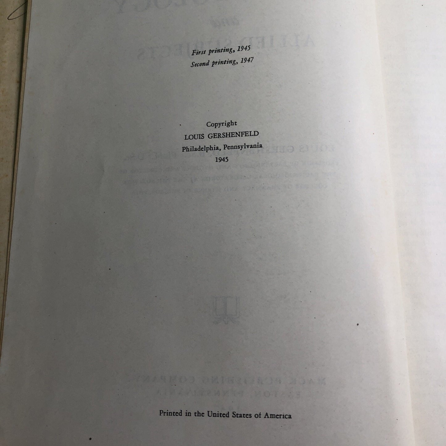 1947 Bacteriology And Allied Subjects By Louis Gershenfeld 2nd Printing HC Illus