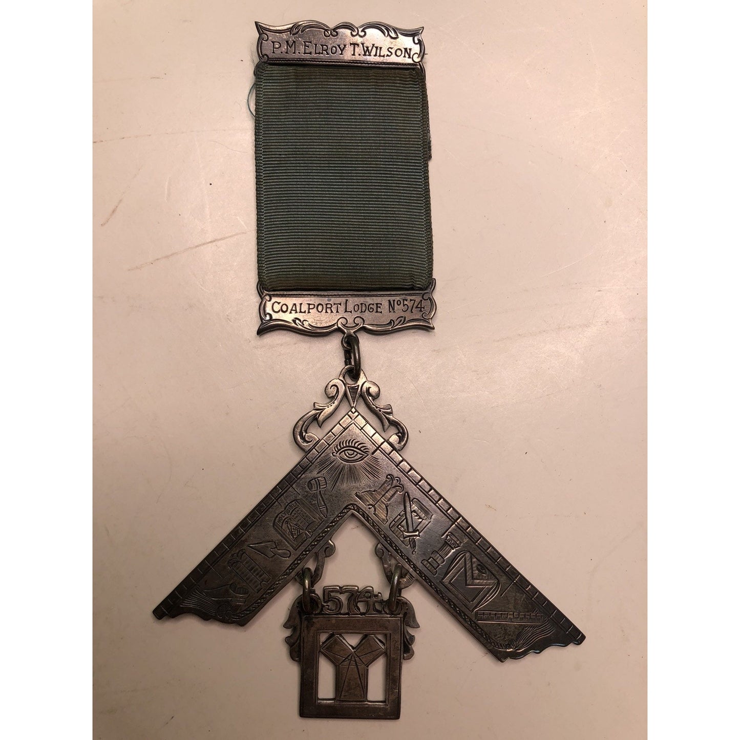 Masonic Past Master Emblem of Office 1947 Coalport Lodge No. 574 Ribbon Bar