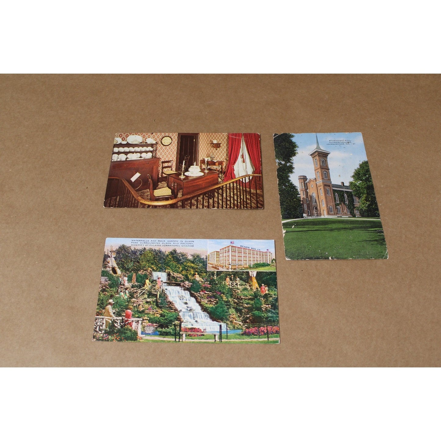 Lot of 3 Vintage Travel Souvenir Postcards from Illinois, Unposted