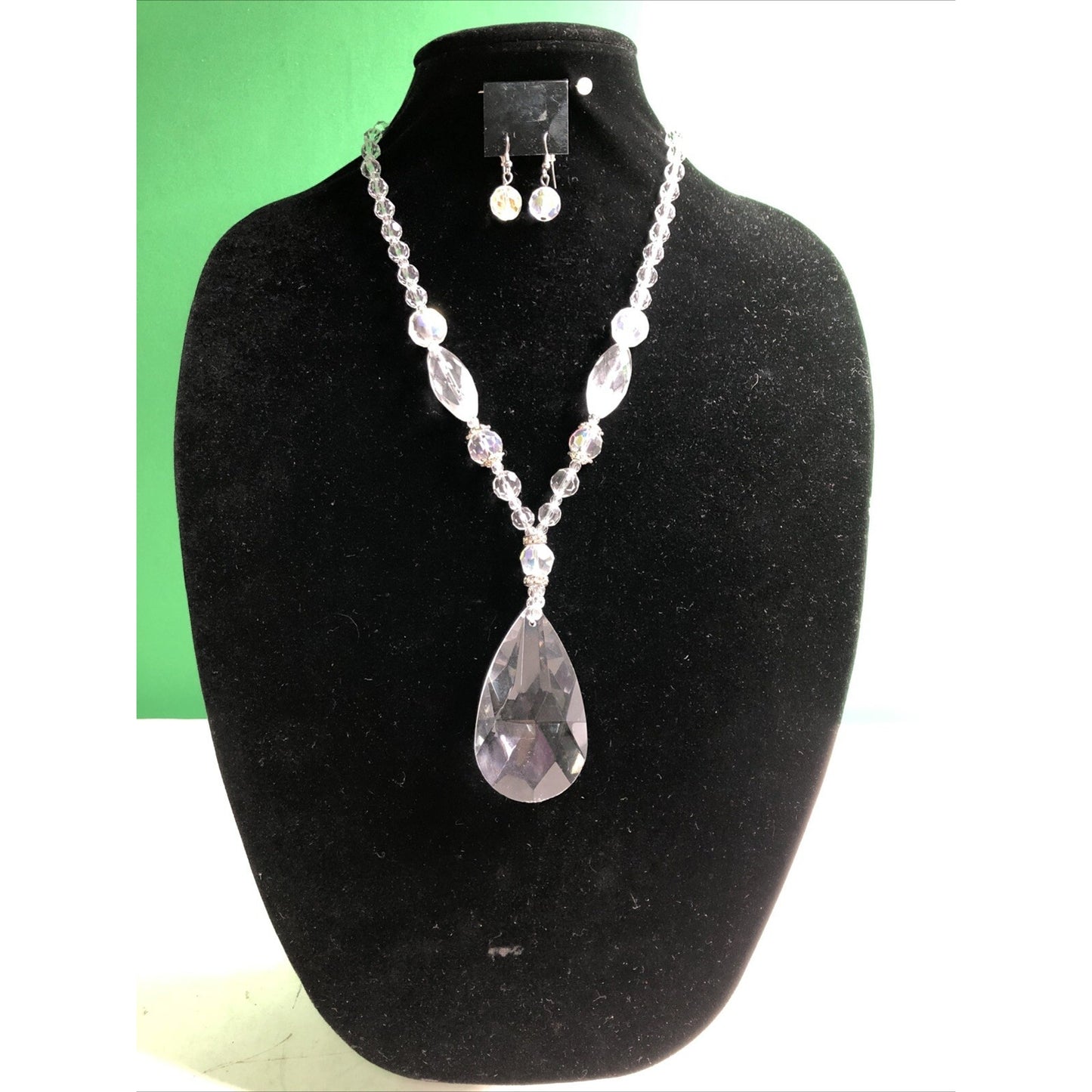 Transparent Drop Style Necklace with Earrings Set Statement Glass Acrylic