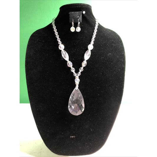 Transparent Drop Style Necklace with Earrings Set Statement Glass Acrylic