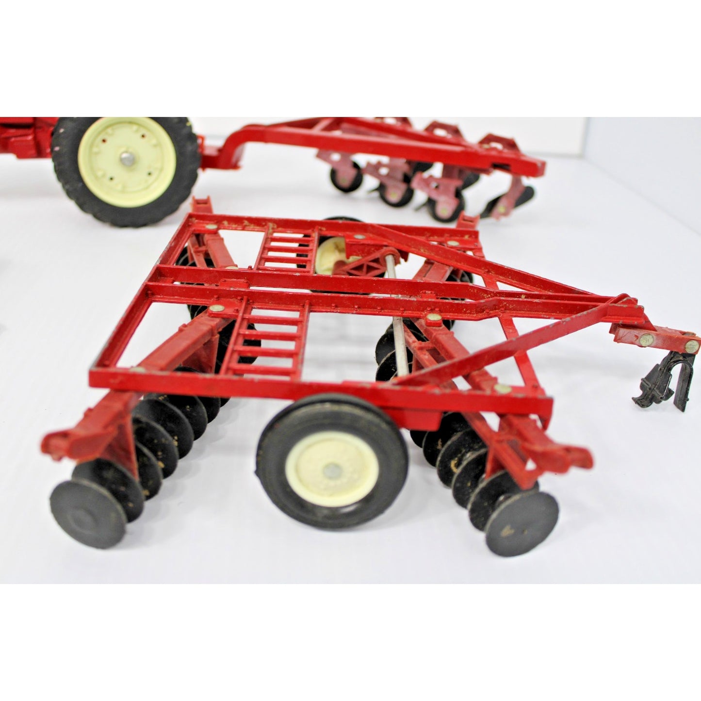 Vintage ERTL Co. 1:16 Scale Metal International Tractor, Wagon, 2 Plows Toy Set