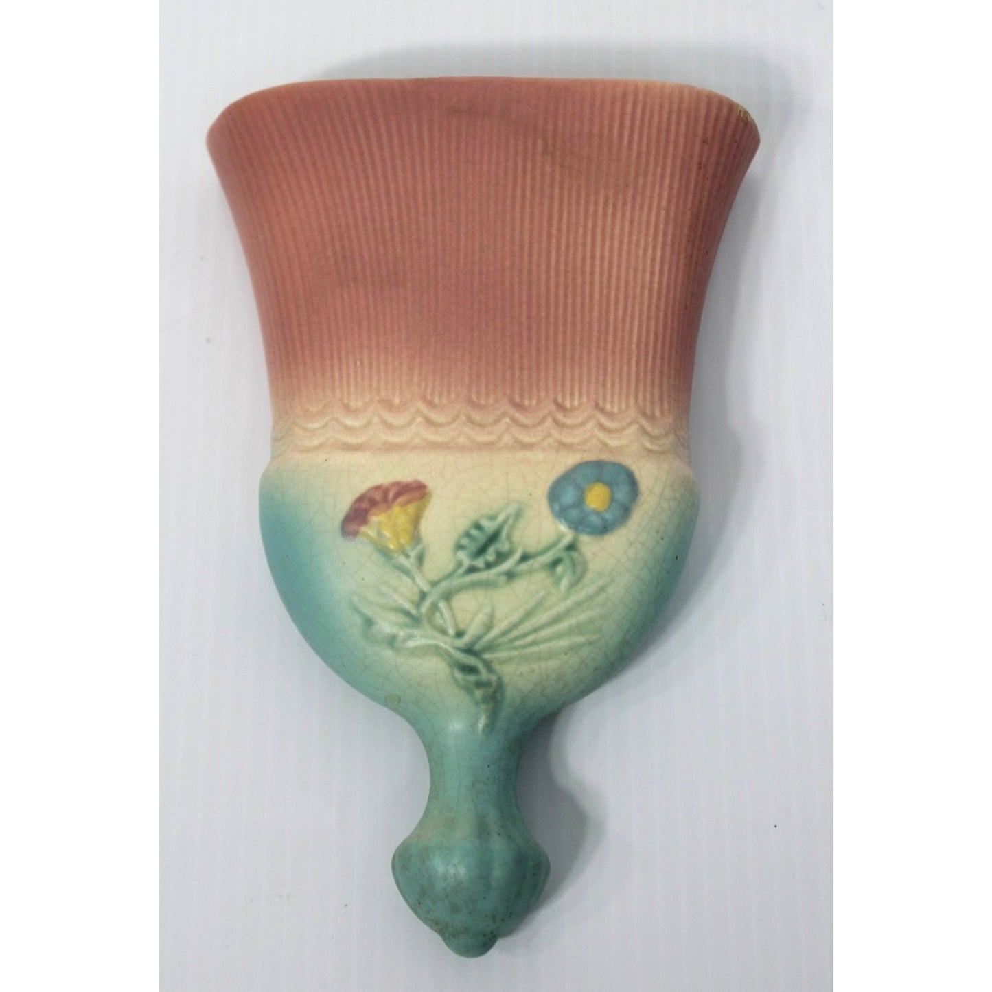 Hull Art Pottery Wall Pocket, Bow Knot Pattern, Whisk Broom Shape, 1949