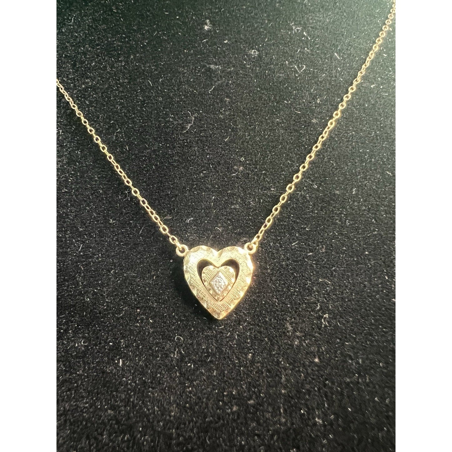 Vintage 14K Gold Filled Hearts With Clear Stones Necklace & Earrings Boxed Set