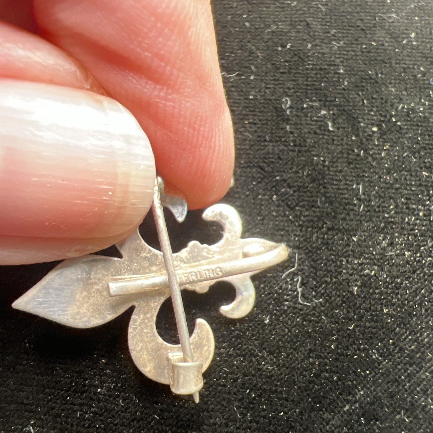 Vintage Sterling Silver Fleur de Lis Scarf Pin Lapel Brooch Pendant Multi Purpos