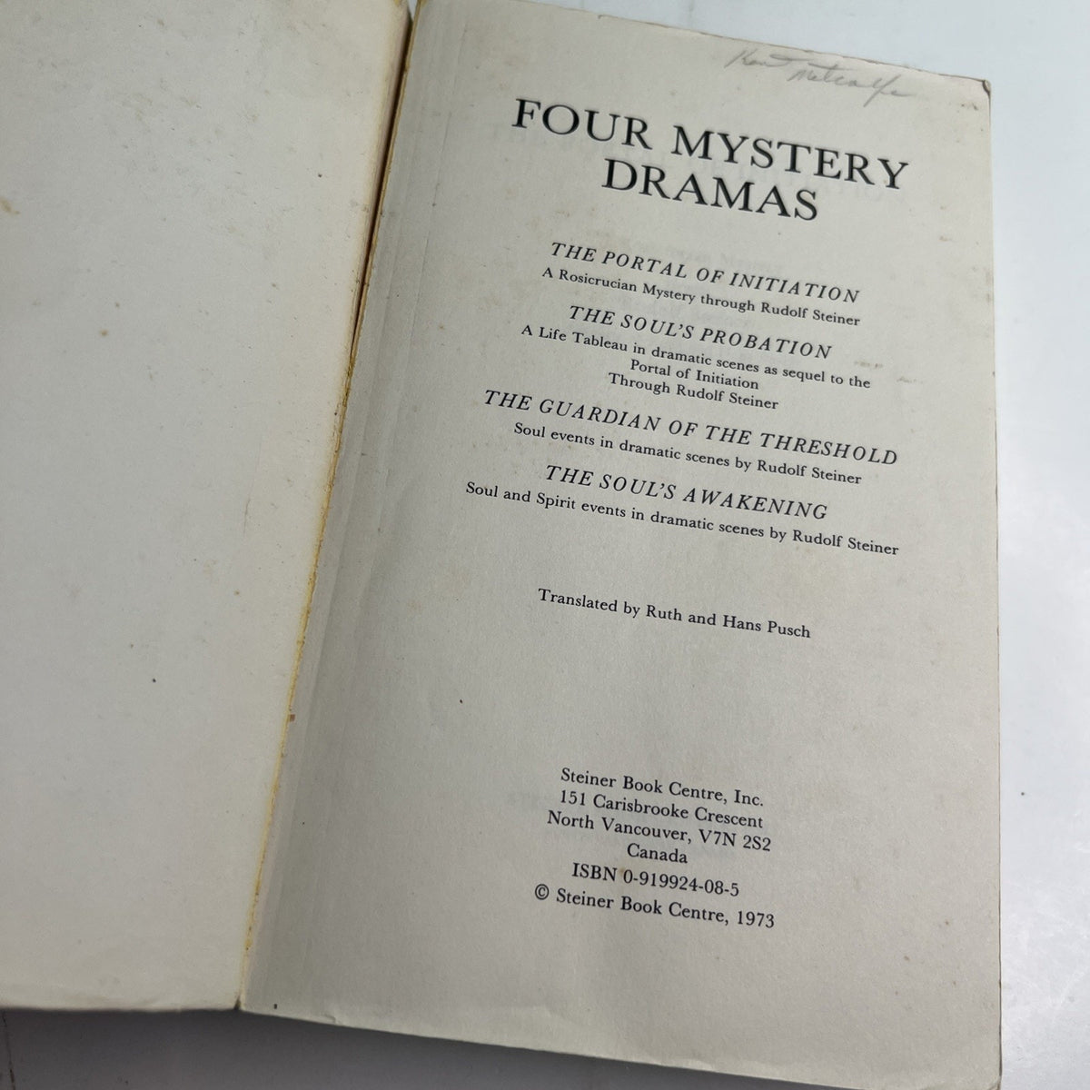 1973 PB Four Mystery Dramas by Rudolf Steiner 2nd Printing