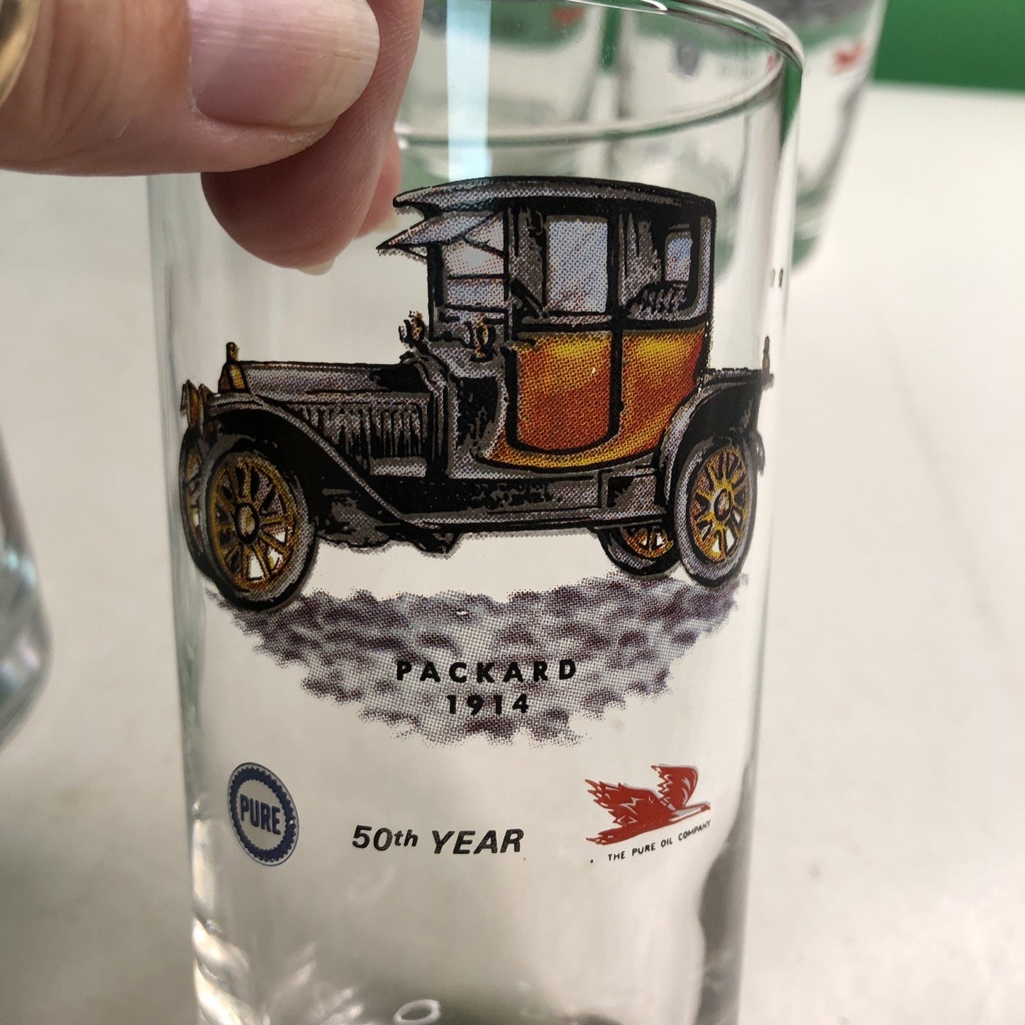 Set 6 Libbey PURE OIL COMPANY 50th Year GLASSES Tumblers Antique Classic Cars
