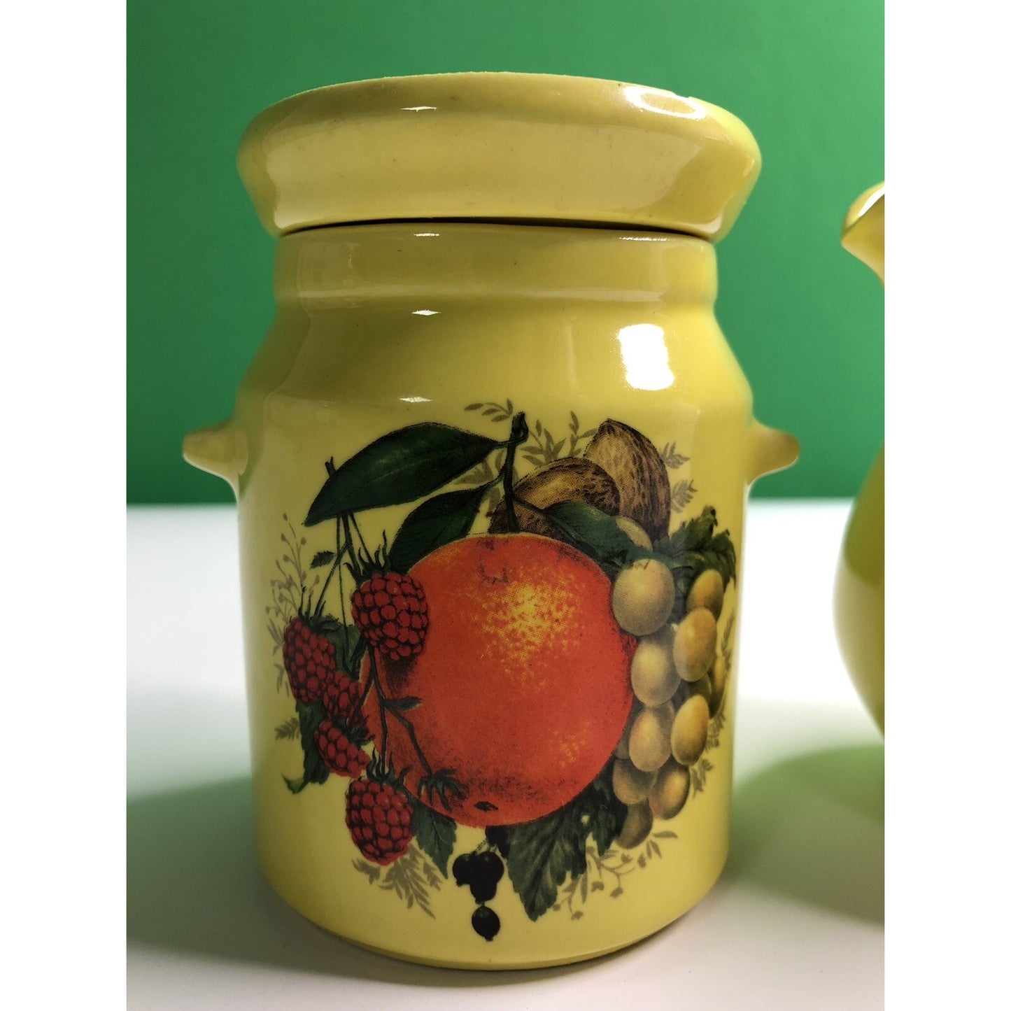 MCM HYALYN USA POTTERY Pair SUGAR With LID #907 & CREAMER #906 Fruits & Berries