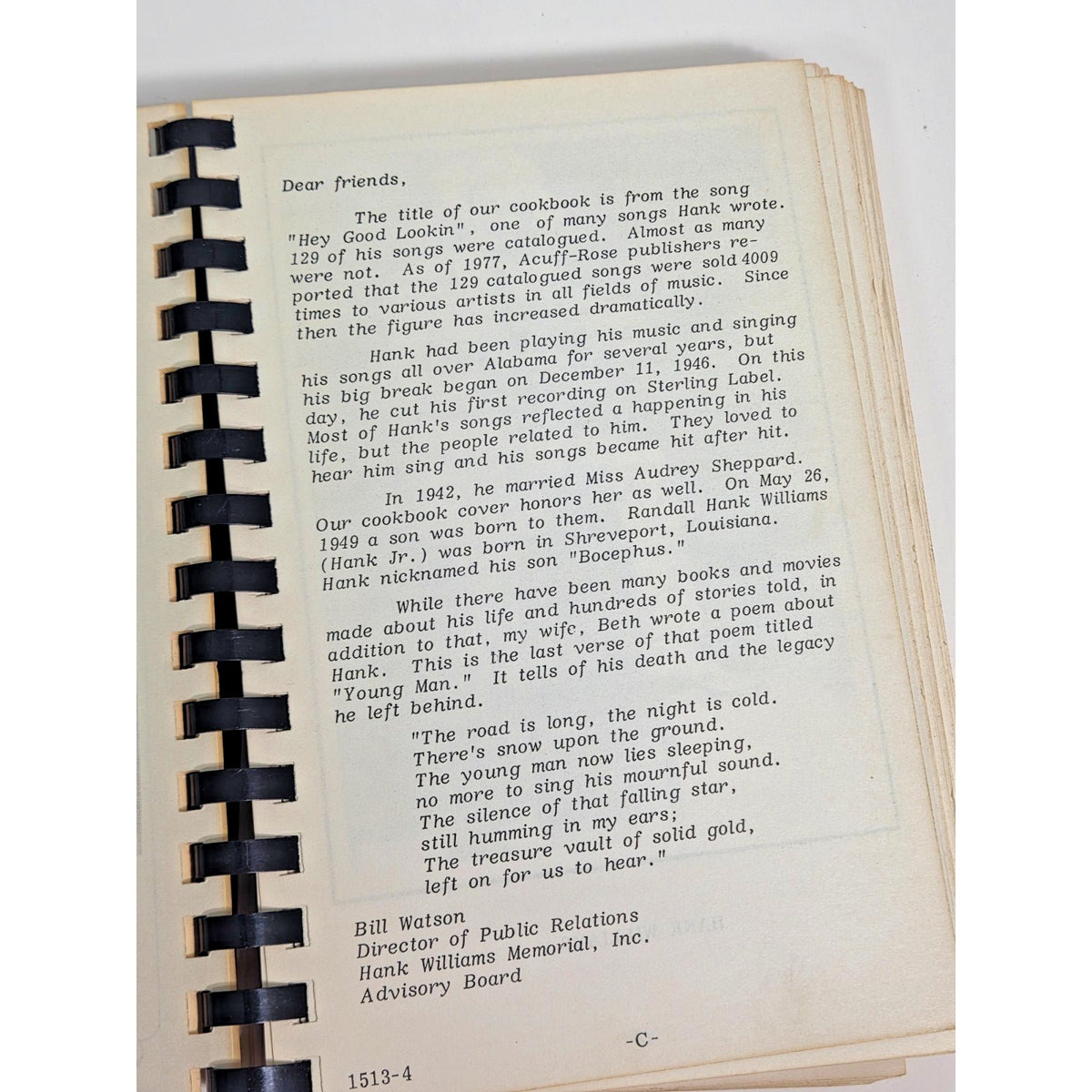 Vintage Hank Williams Memorial Cookbook Vol II Celebrity Recipes Johnny Cash