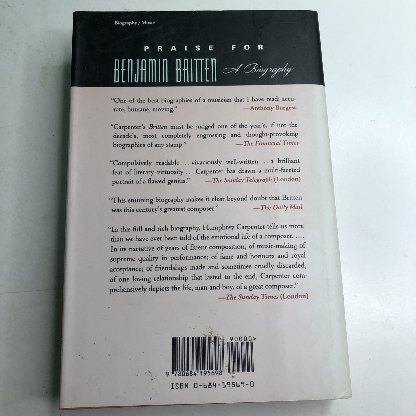 Benjamin Britten A Biography by Humphrey Carpenter 1st Edition HC Dust Jacket