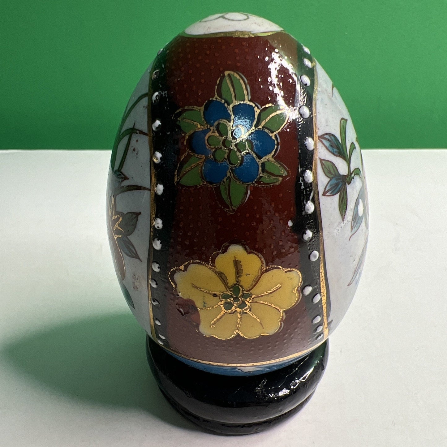 Vtg Satsuma Hand Painted Asian Oriental Chinese Ceramic Egg Fruit Floral