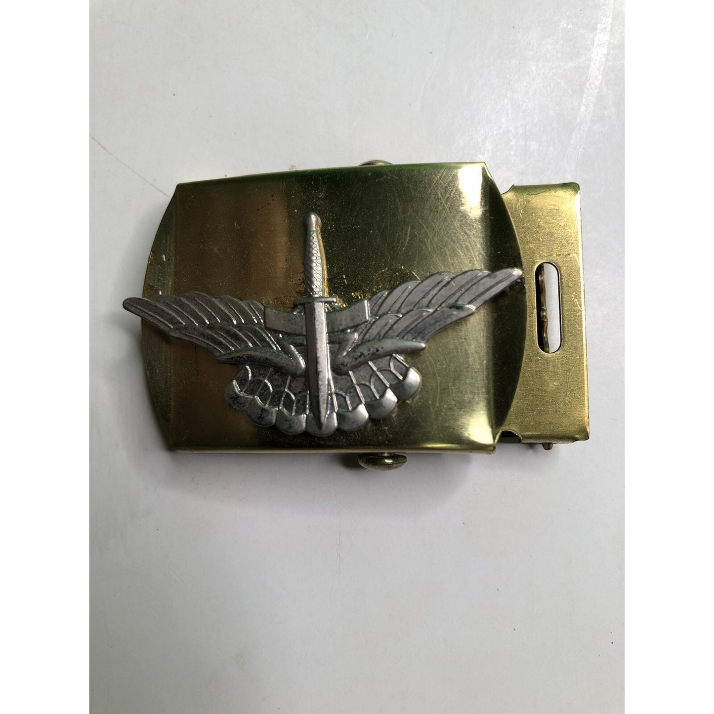 Vintage 38” Web Belt W/ 5 Buckles US Army Special Forces Brass Interchangeable