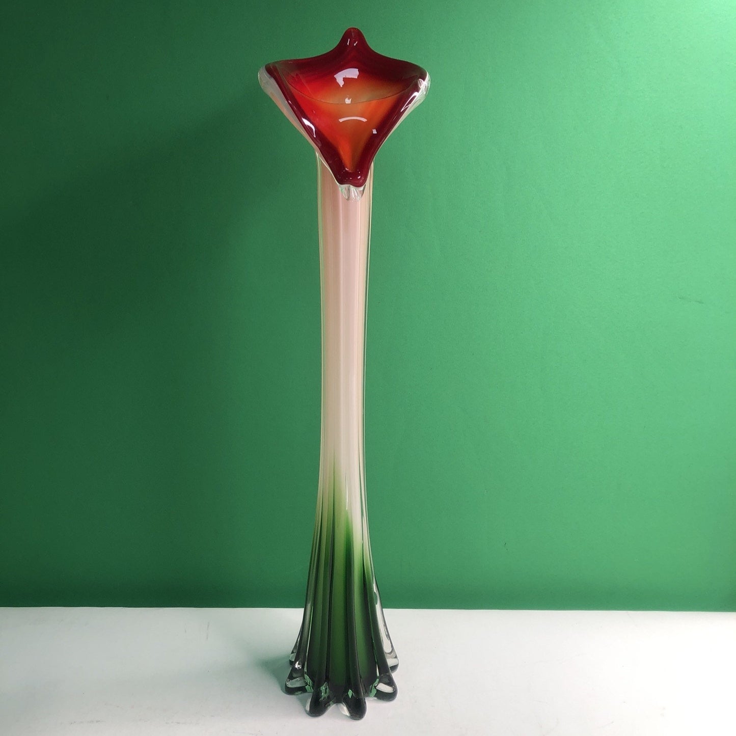 Jack in the Pulpit Calla Lily HandBlown Glass Vase Murano Style Red Orange Green