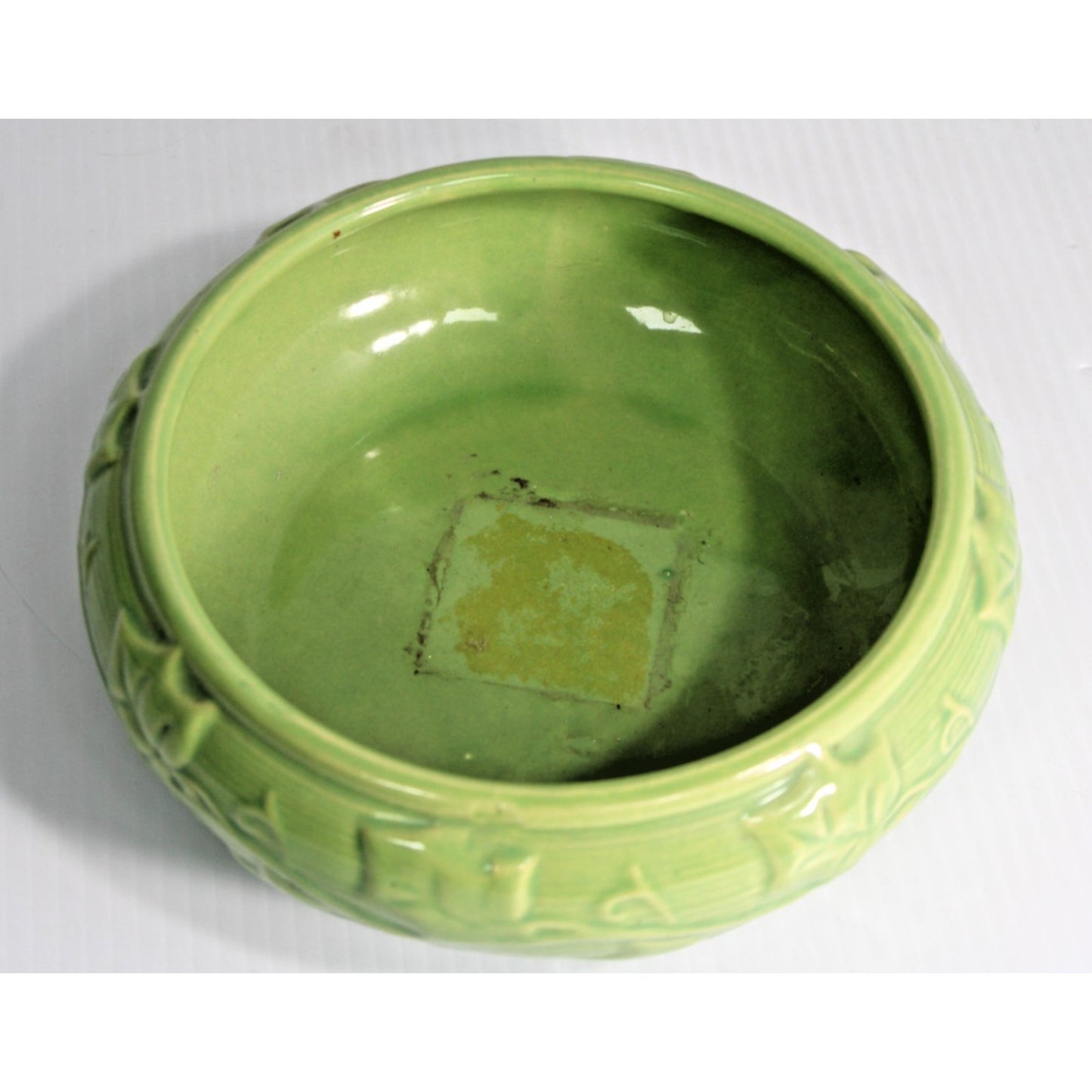 Vintage Shawnee Pottery 3025 Green Ivy Vine Round Planter Bowl Console Dish MCM