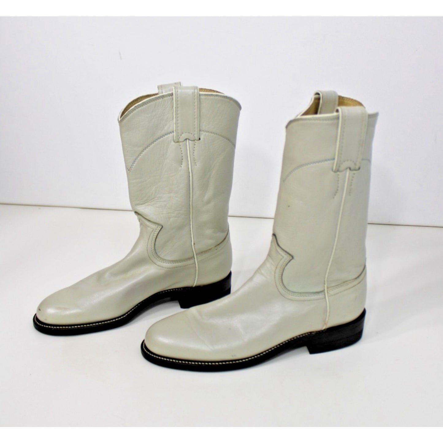 Justin L3713 White Pearl Leather Roper Western Cowboy Boots Women's 4.5B