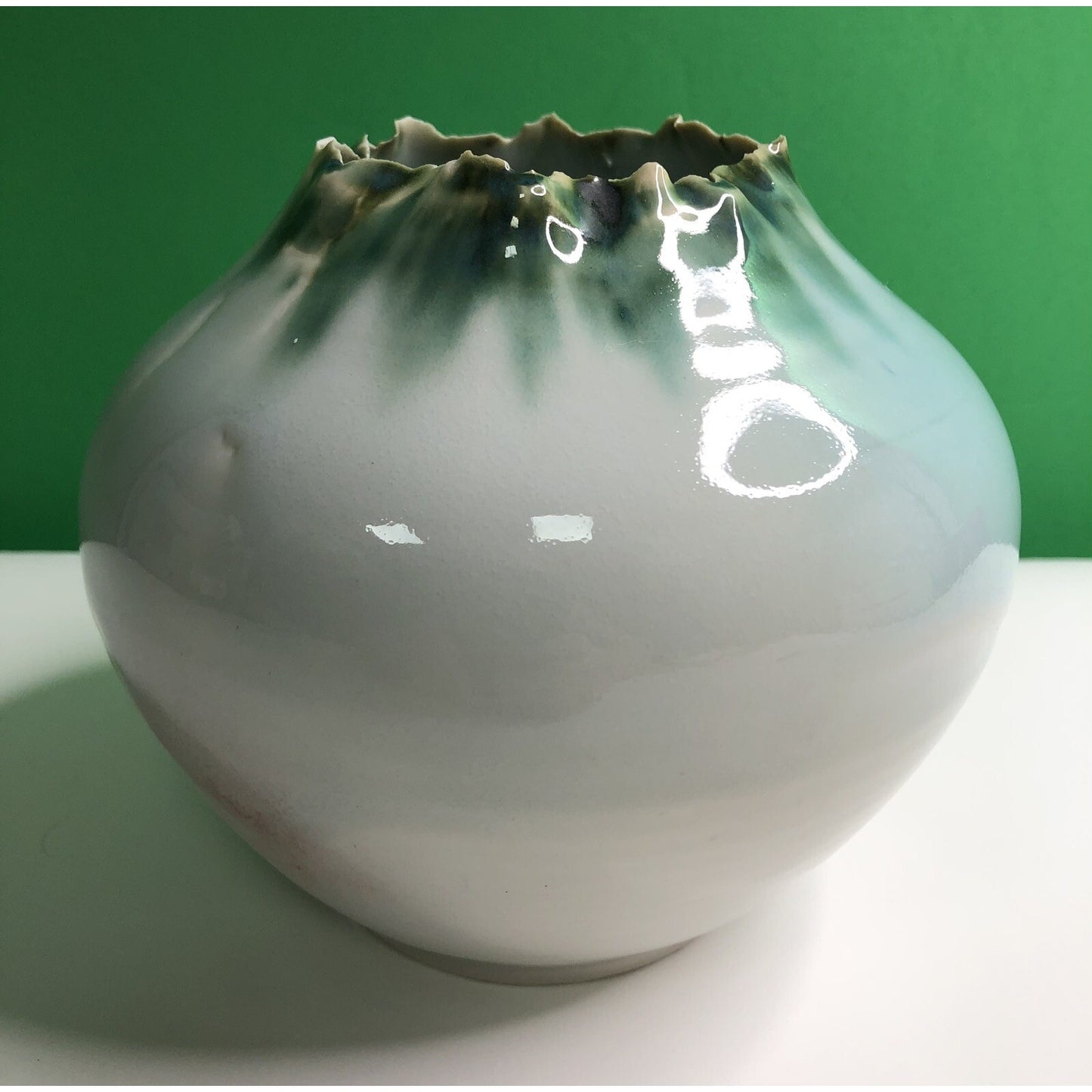 Artist Signed VALDA COX POTTERY VASE Freeform Crater Ruffled Edge Pennsylvania