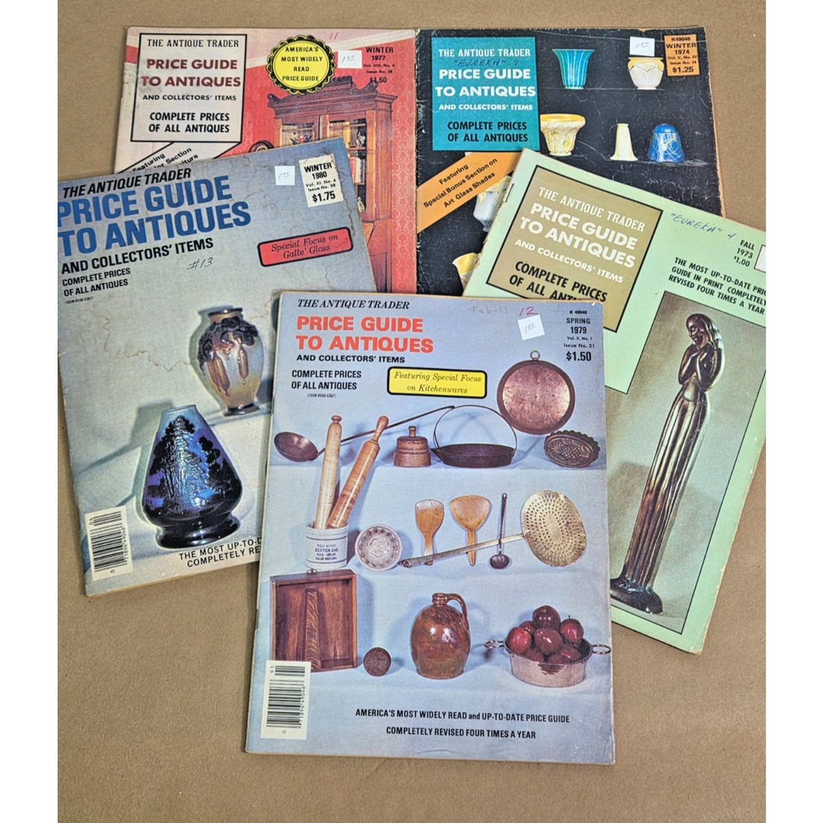 5 Vintage The Antique Trader Price Guide to Antiques Magazine Lot 1973-1980