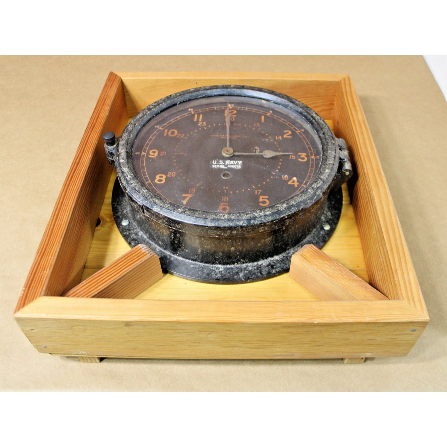 Antique U.S. Navy Ship's Clock, Chelsea Clock Co, Boston, 1908, Custom Display