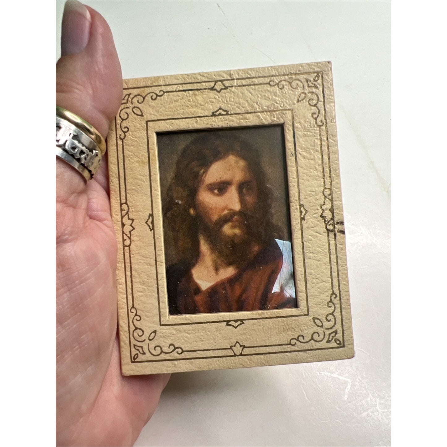 Vintage Miniature Portrait Of Jesus Easel Frame Warner Sallman 1950’s Art USA ❤️