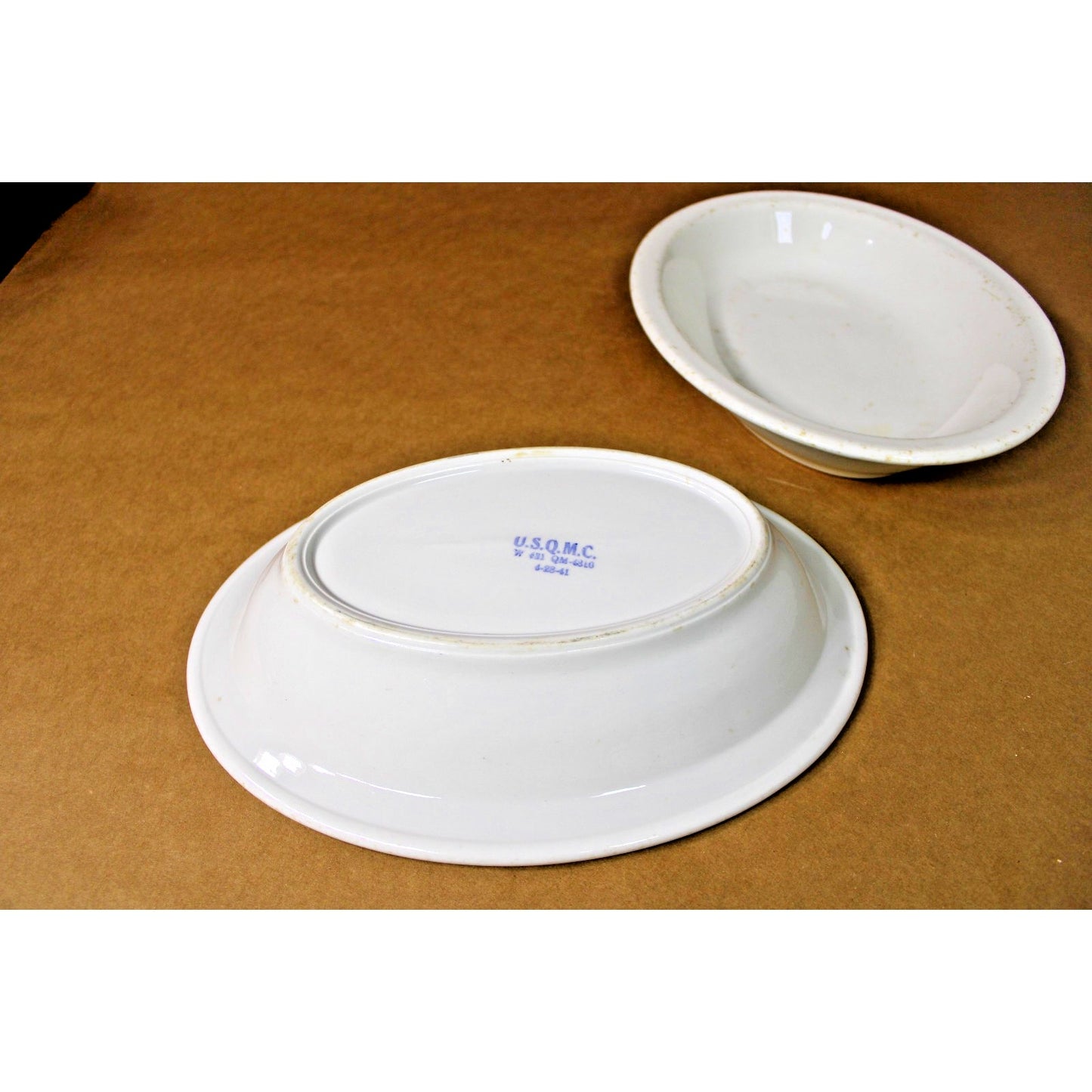Vintage Shenango Oval Serving Bowls Pair USQMC Quartermasters Rare 12" x 9.25"