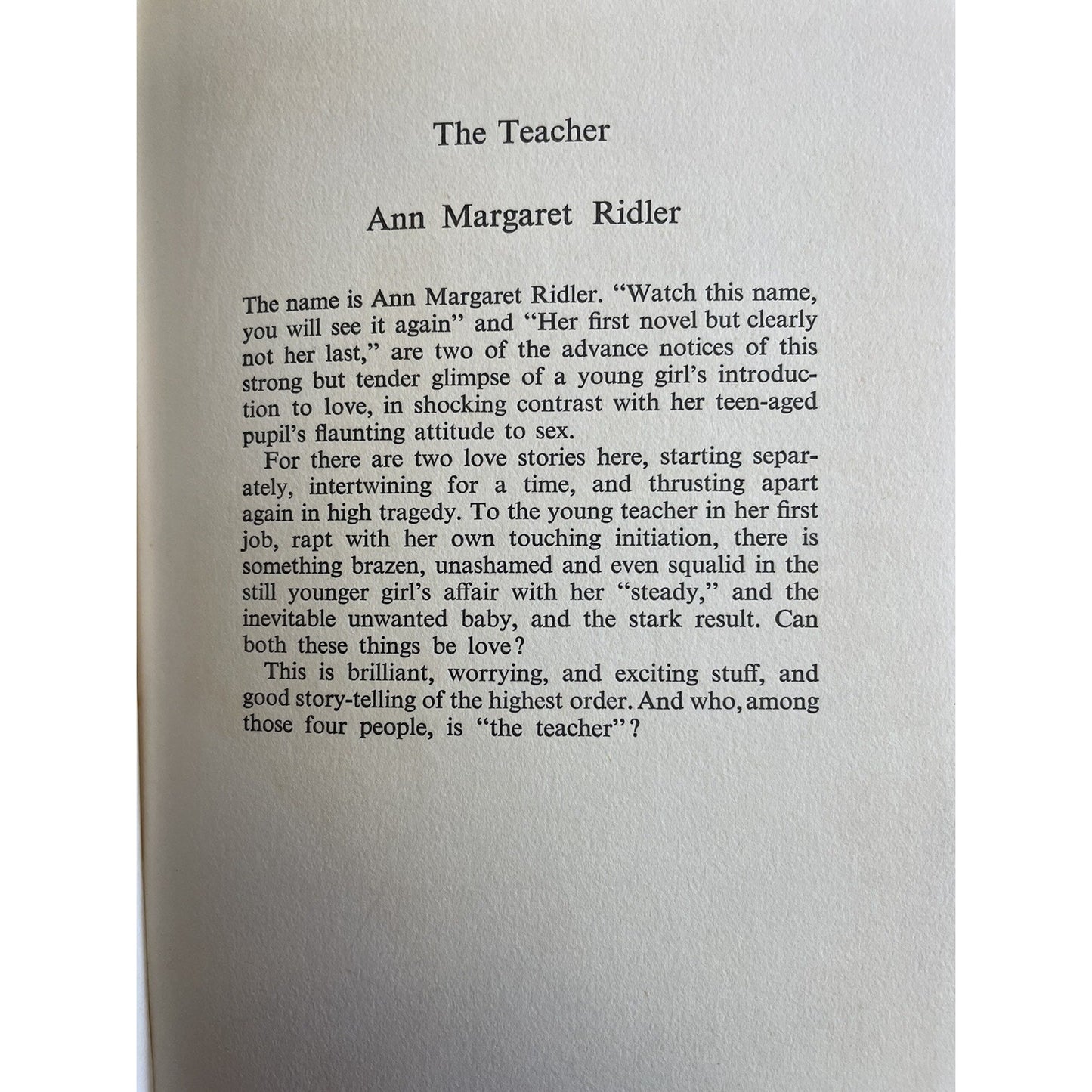 The Teacher By Ann Margaret Ridler 1969 HC