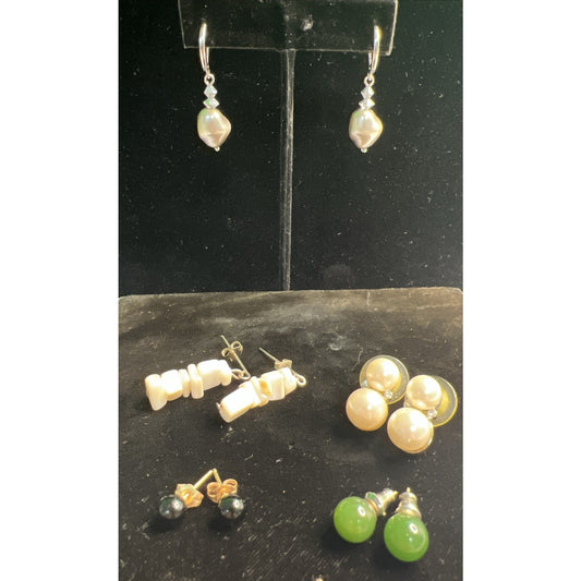 LOT OF MIXED STUD POST & DANGLE EARRINGS 5 PAIRS Variety