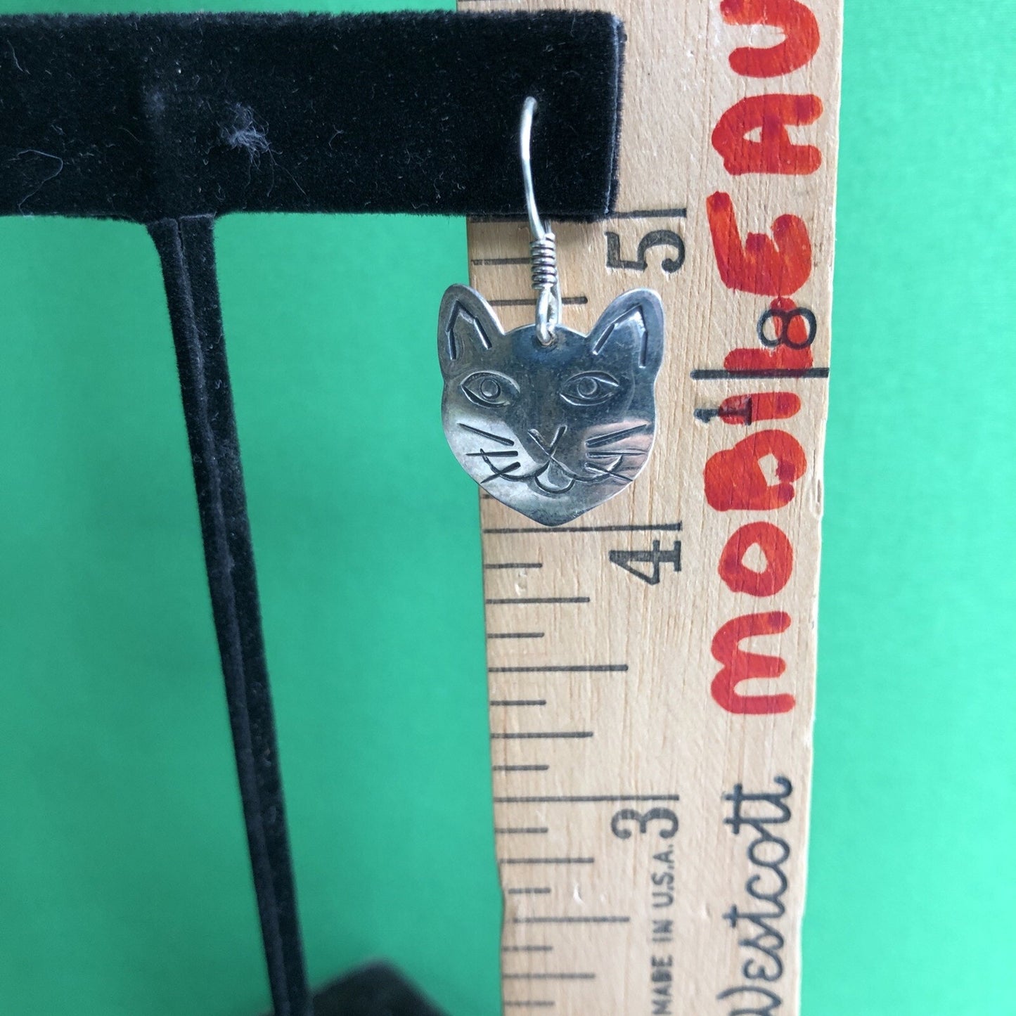 Vtg Mexican .925 Silver CAT Kitty Kitten Face Earrings Stamped Pierced Hook Wire