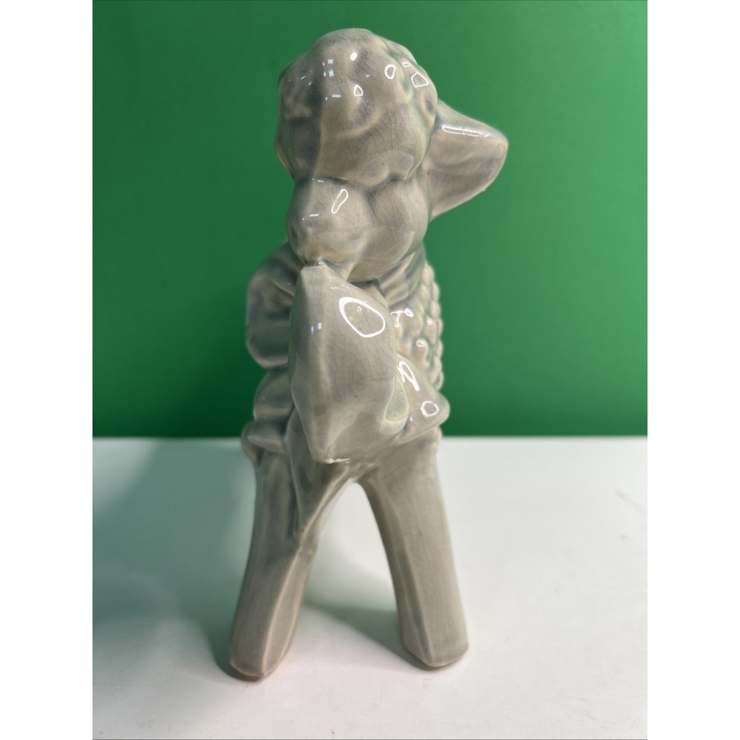 Vintage McCoy Art Pottery Nursery Curly Sheep Lamb With Bow Bells Planter Grey