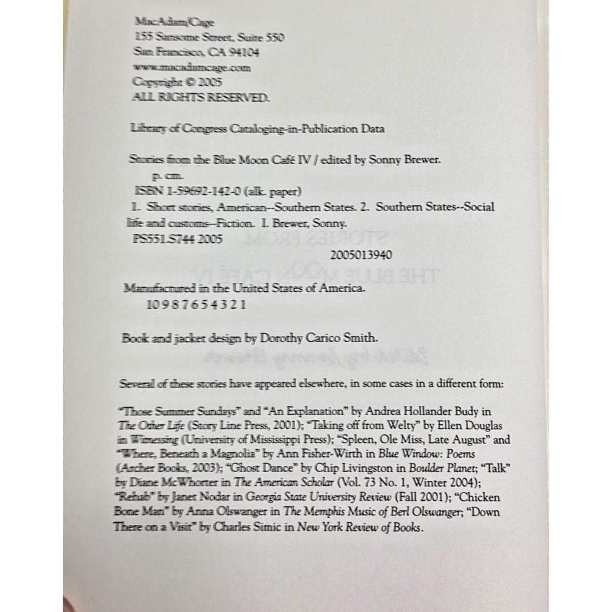 First Edition Stories from the Blue Moon Cafe IV Southern Writers Anthology