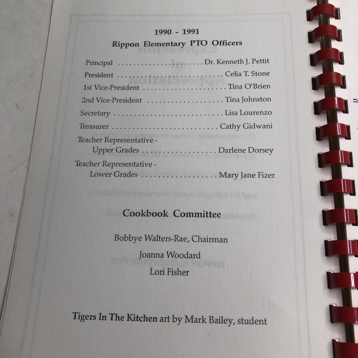 1990-91 Treasured Recipes COOKBOOK Rippon Elementary School PTO