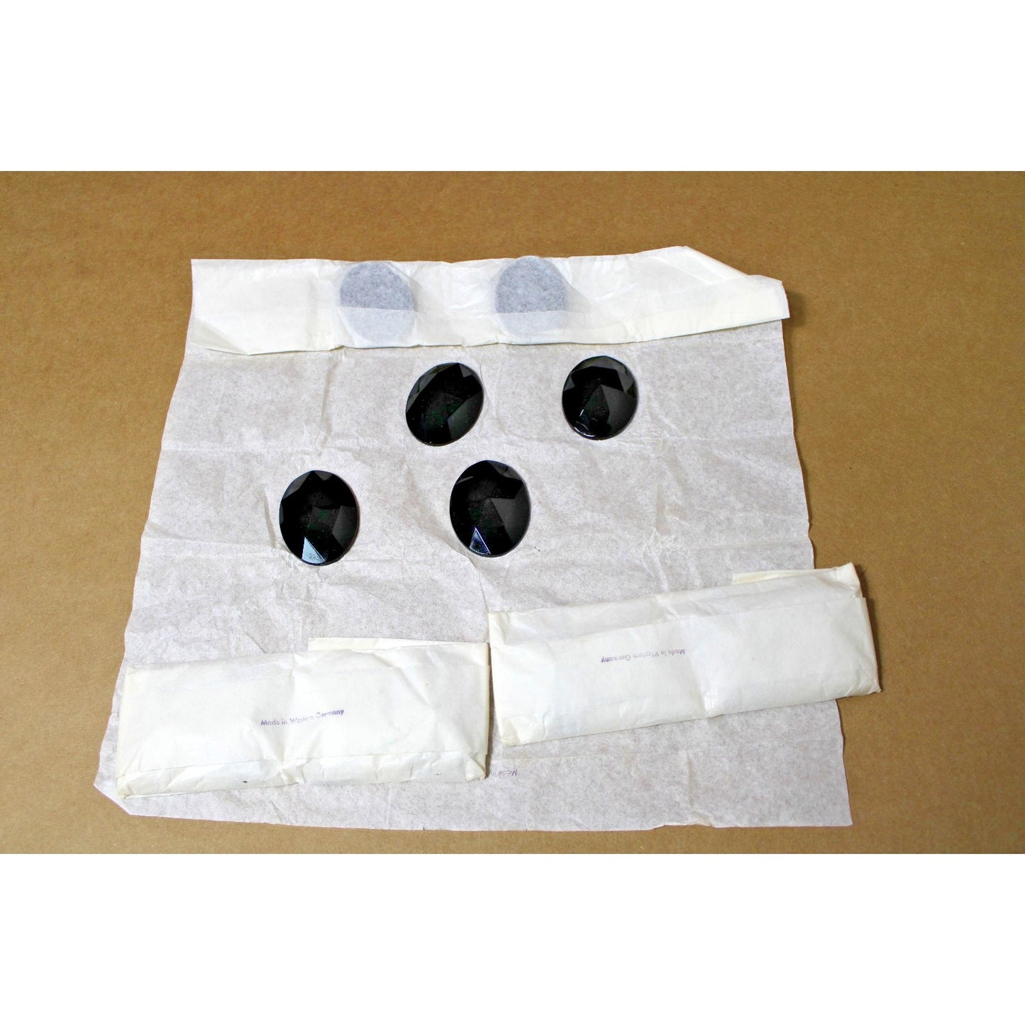 14 ea. NOS West German Obsidian Black Cabochons, Faceted Glass, 1960s Vintage