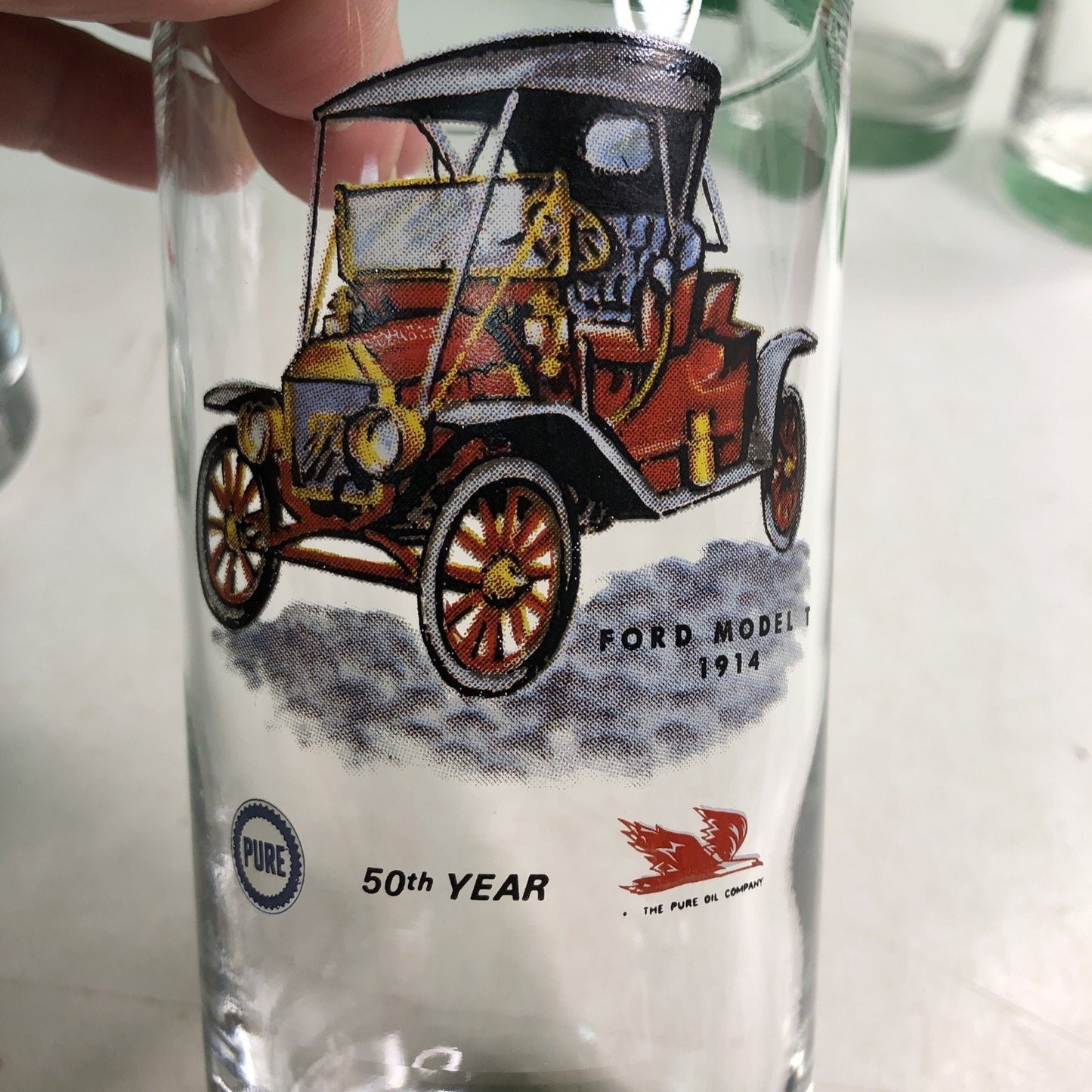 Set 6 Libbey PURE OIL COMPANY 50th Year GLASSES Tumblers Antique Classic Cars