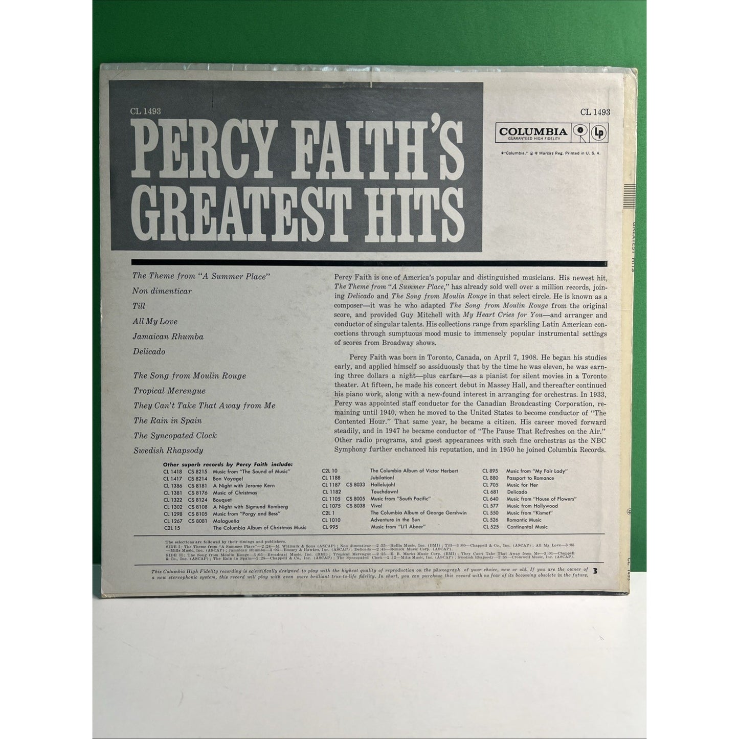 Lot of 2 PERCY FAITH & HIS ORCHESTRA For Those In Love & Greatest Hits LP Record